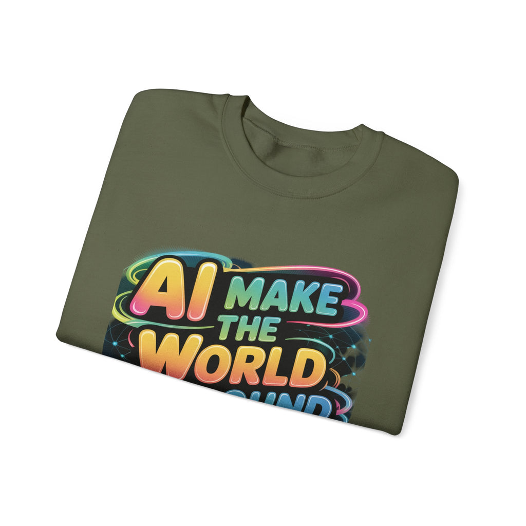 AI MAKE THE WORLD GO ROUND  "Techno Orbit"  Heavy Blend™ Crewneck Sweatshirt