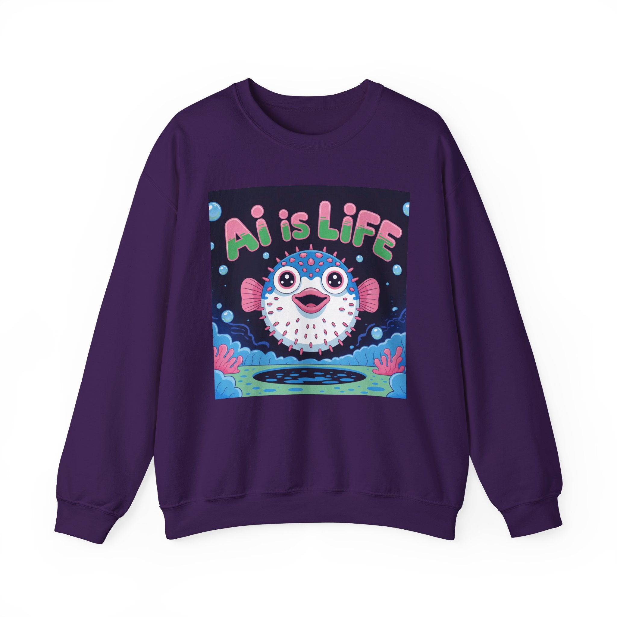 AI is LIFE “Happy Blowfish Energy” of Unisex Heavy Blend™ Crewneck Sweatshirt
