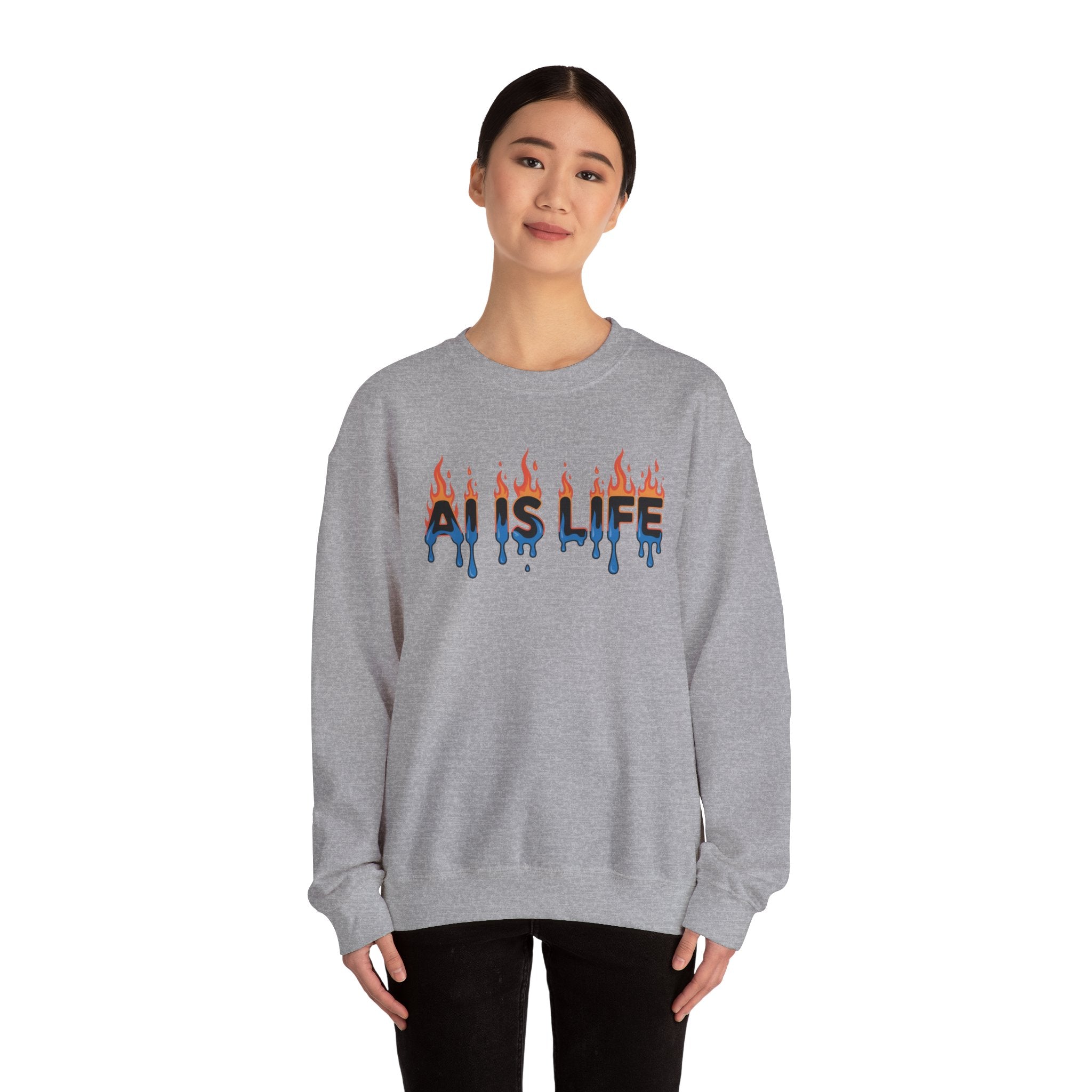 AI IS LIFE – “AI MELTDOWN” Unisex Heavy Blend™ Crewneck Sweatshirt