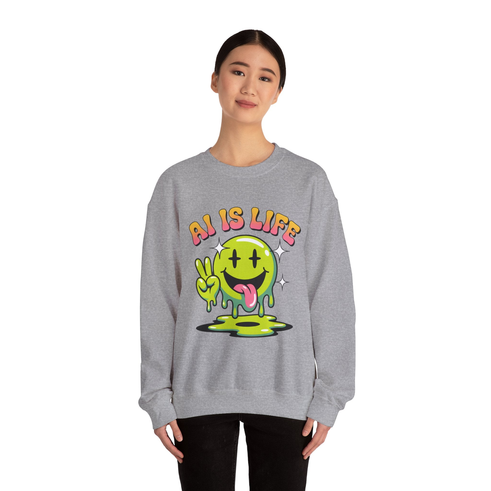 AI IS LIFE  " Happy Glitch "  Unisex Heavy Blend™ Crewneck Sweatshirt