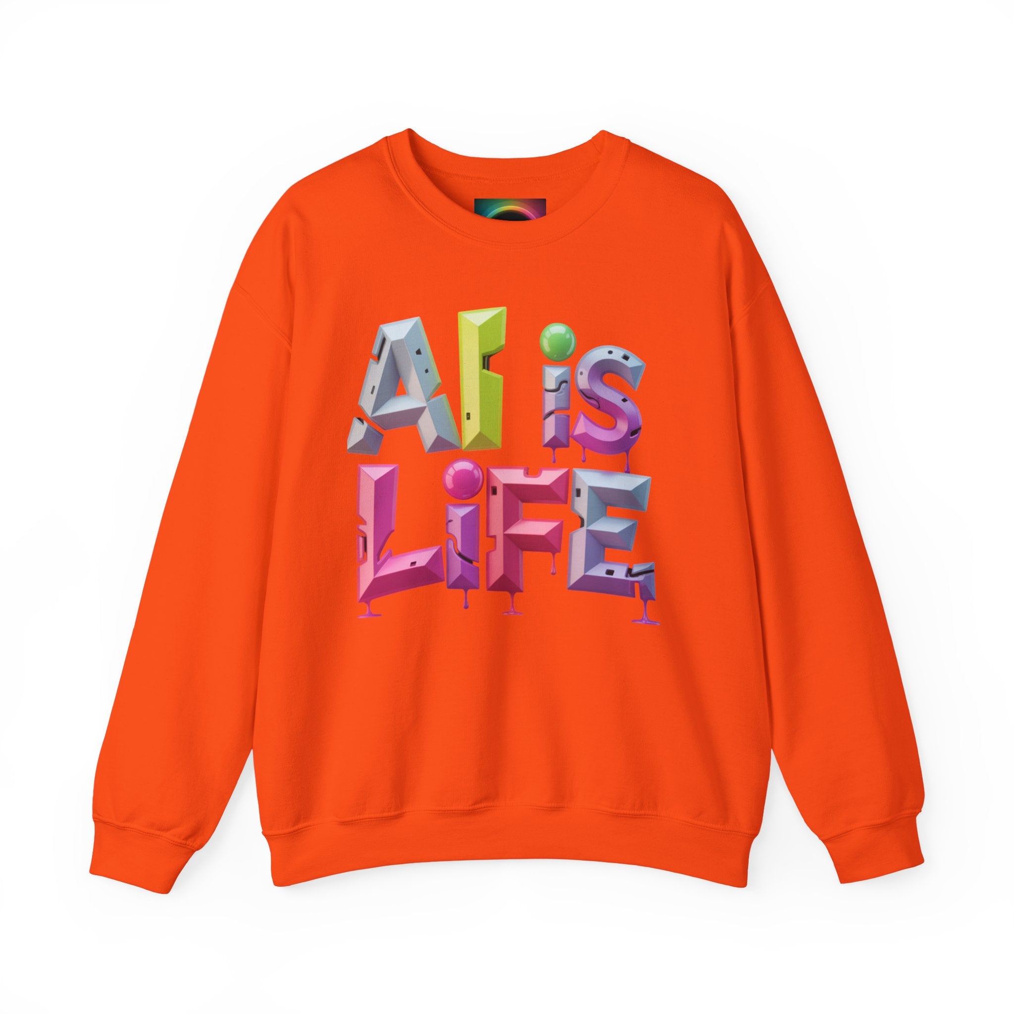 AI is LIFE "GRAFFITI DIMENSION" Colorful 3D Typography Crewneck Sweatshirt