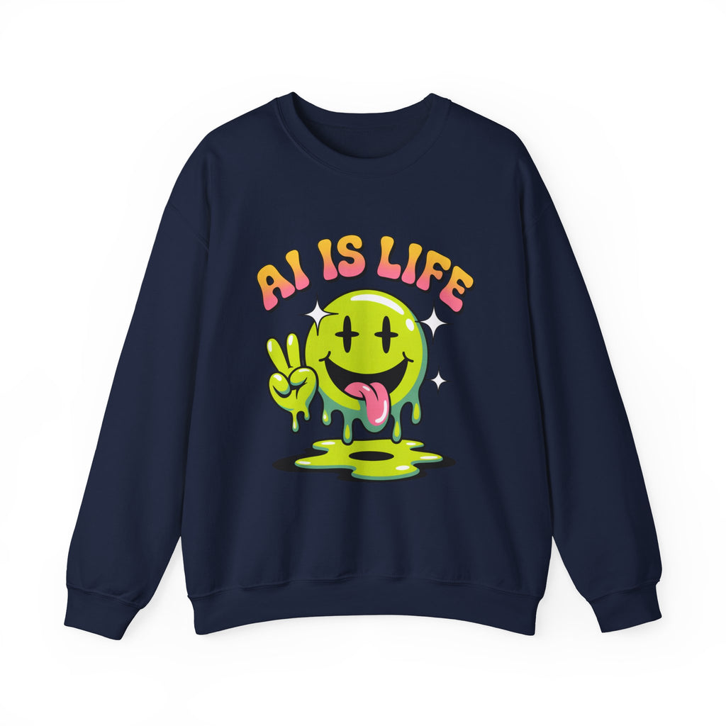 AI IS LIFE  " Happy Glitch "  Unisex Heavy Blend™ Crewneck Sweatshirt