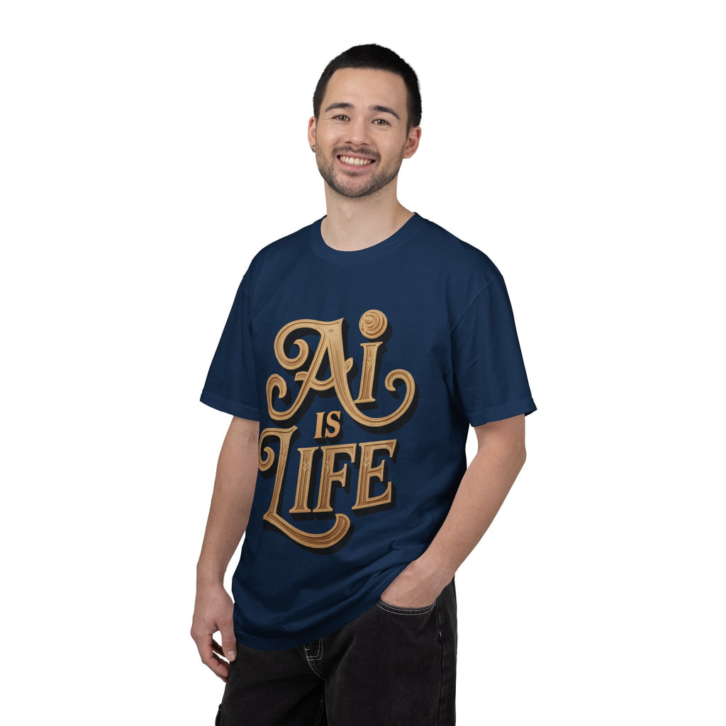 AI IS LIFE  " Golden Neuralwave "  Unisex Garment-Dyed T-shirt