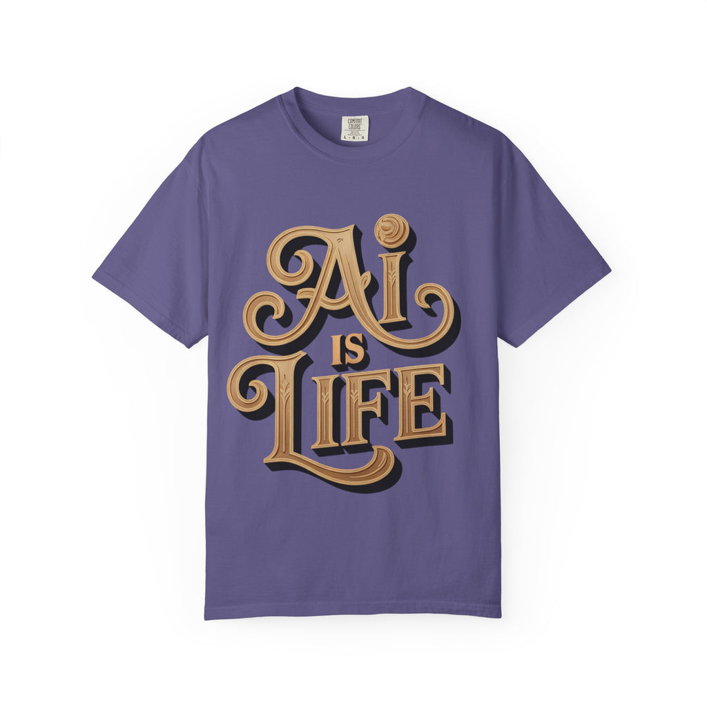 AI IS LIFE  " Golden Neuralwave "  Unisex Garment-Dyed T-shirt