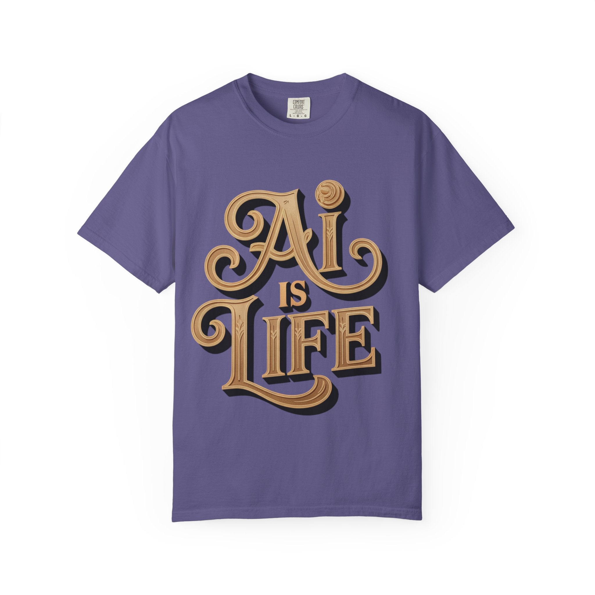AI IS LIFE  " Golden Neuralwave "  Unisex Garment-Dyed T-shirt