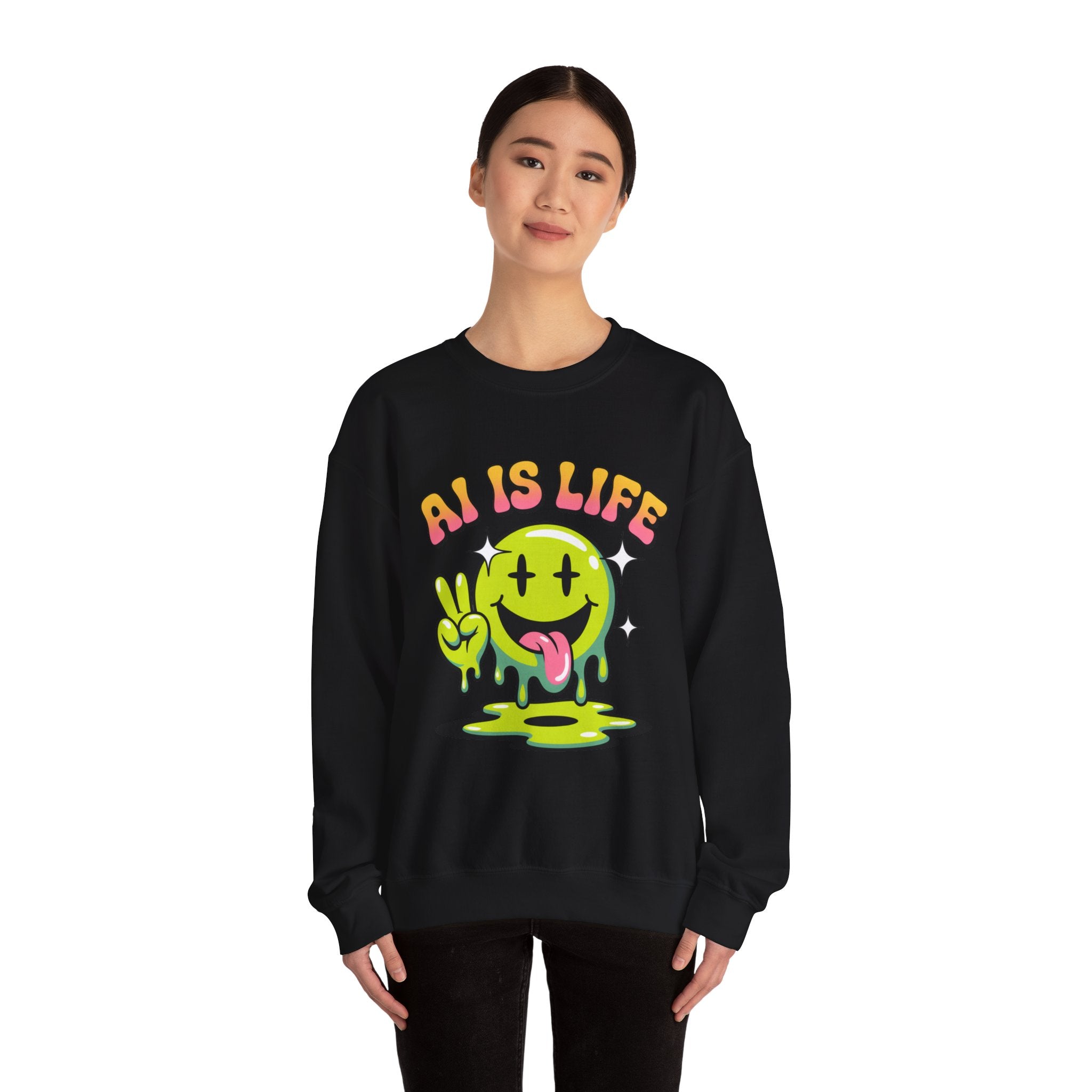 AI IS LIFE  " Happy Glitch "  Unisex Heavy Blend™ Crewneck Sweatshirt
