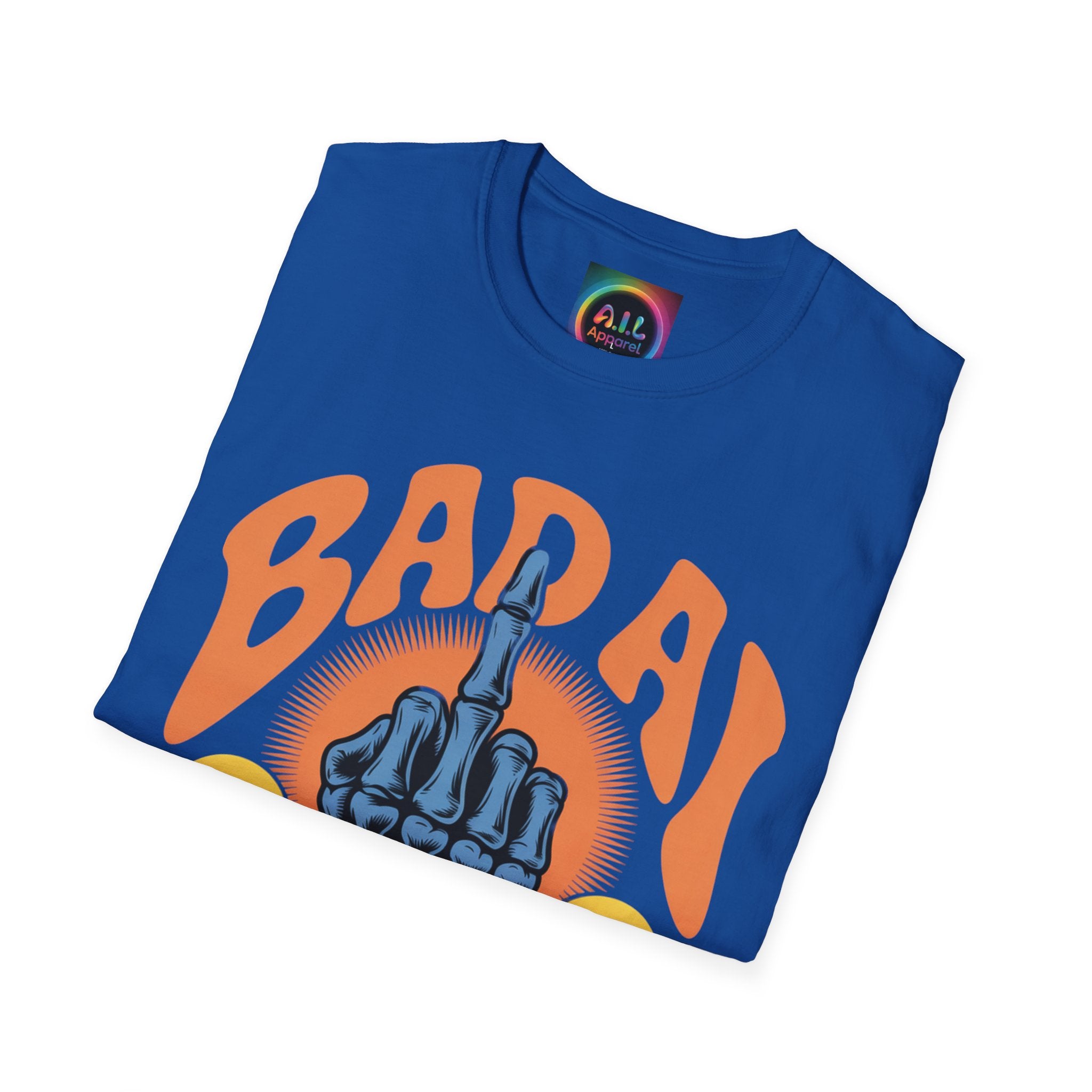 Bad AI Graphic T-Shirt — Middle Finger Skeleton Hand with Smiley Faces