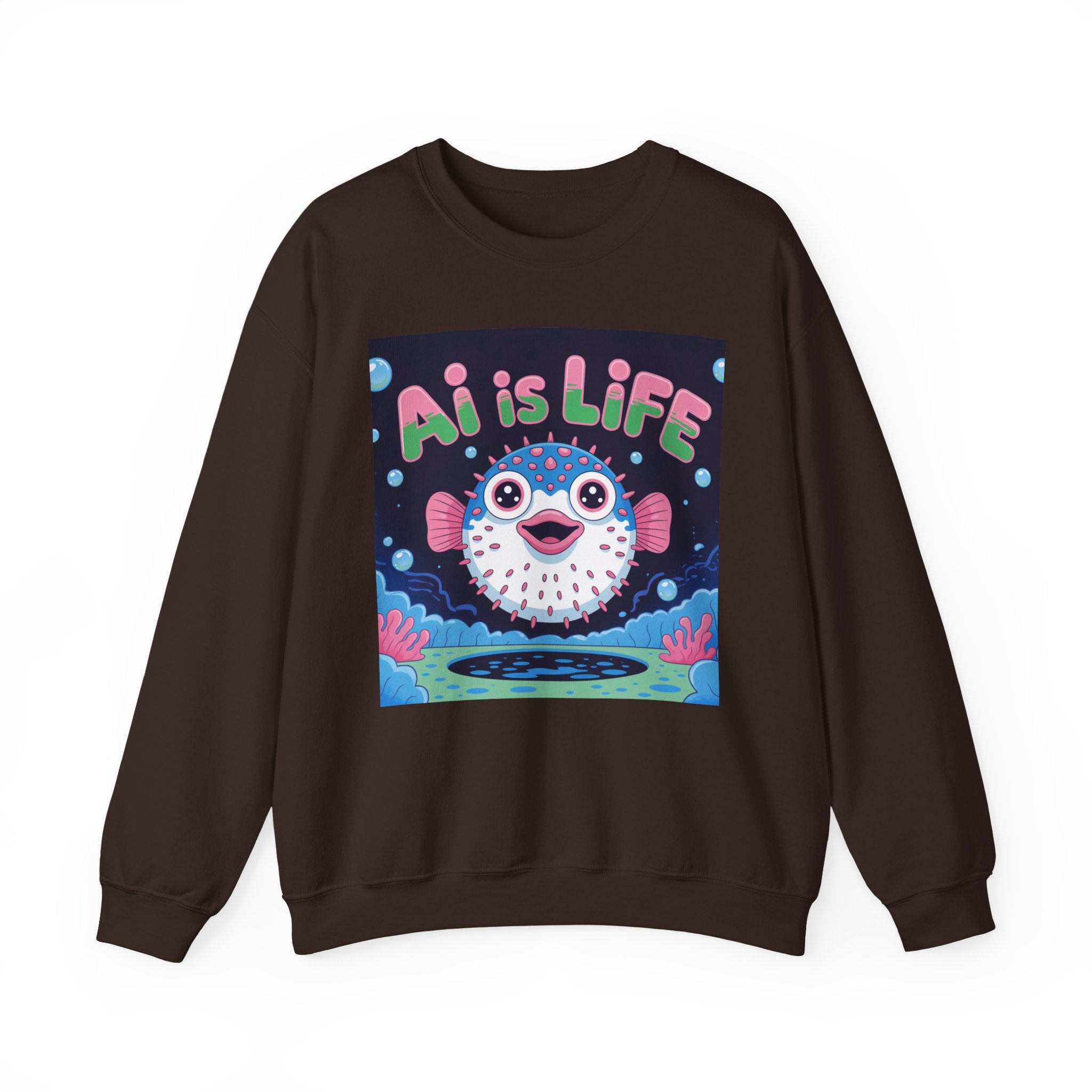 AI is LIFE “Happy Blowfish Energy” of Unisex Heavy Blend™ Crewneck Sweatshirt