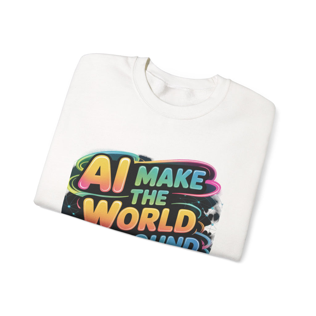 AI MAKE THE WORLD GO ROUND  "Techno Orbit"  Heavy Blend™ Crewneck Sweatshirt