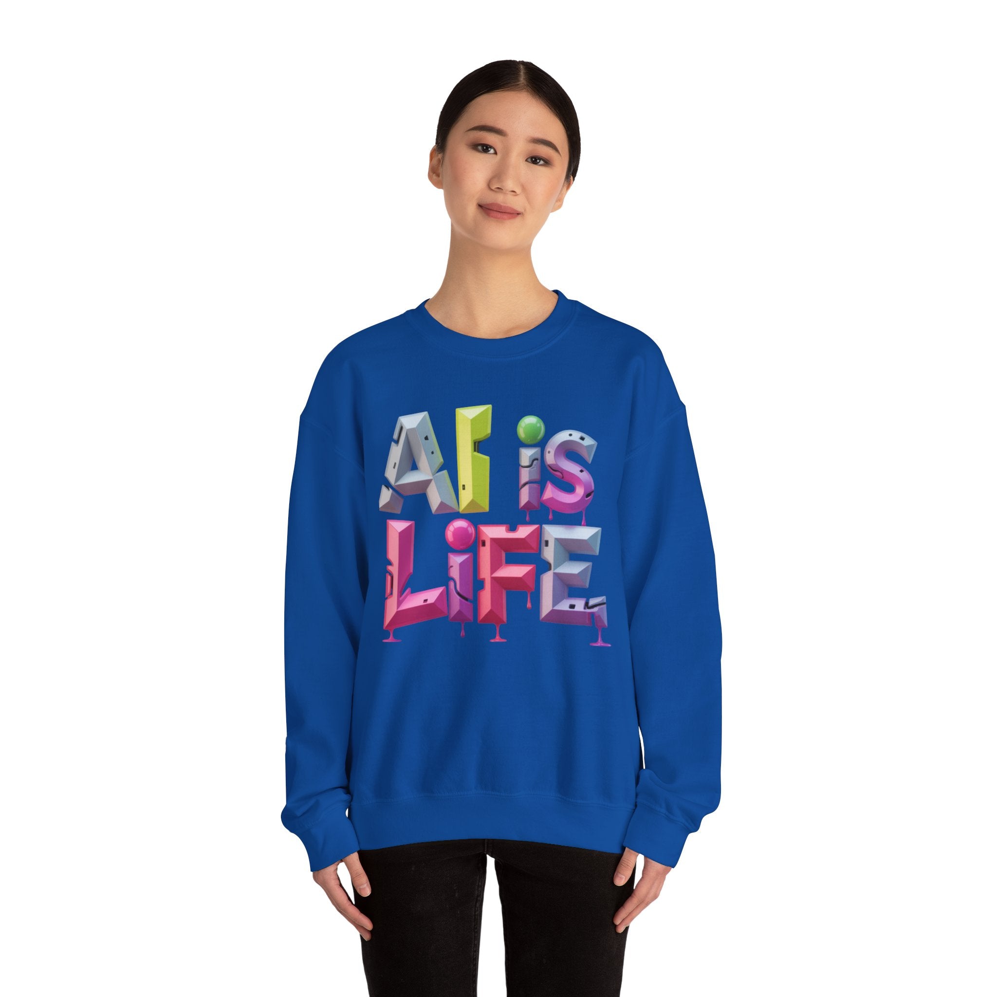 AI is LIFE "GRAFFITI DIMENSION" Colorful 3D Typography Crewneck Sweatshirt