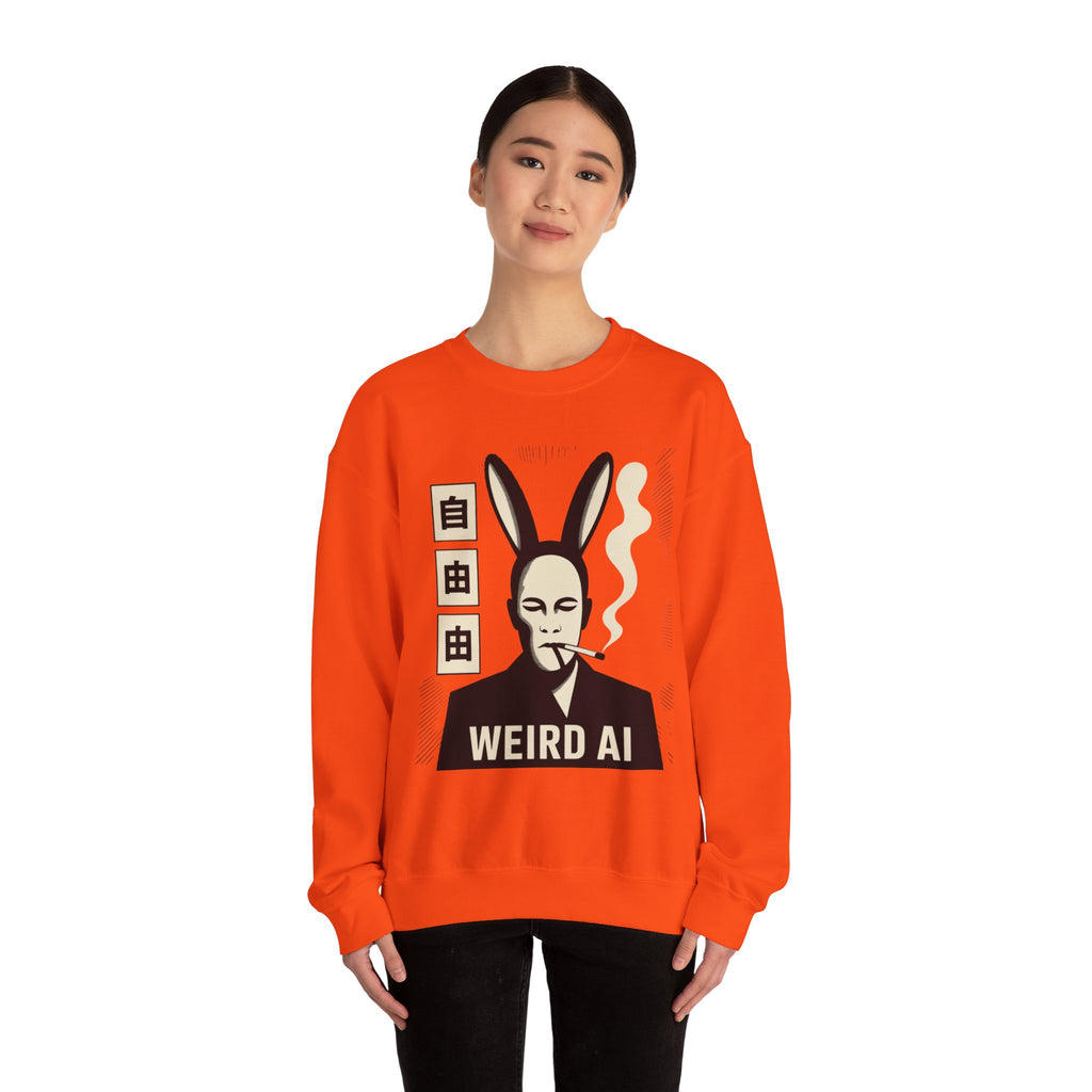 Weird AI Tee "CYBER RABBIT NOIR" Retro Bunny-Masked AI Graphic Crewneck Sweatshirt