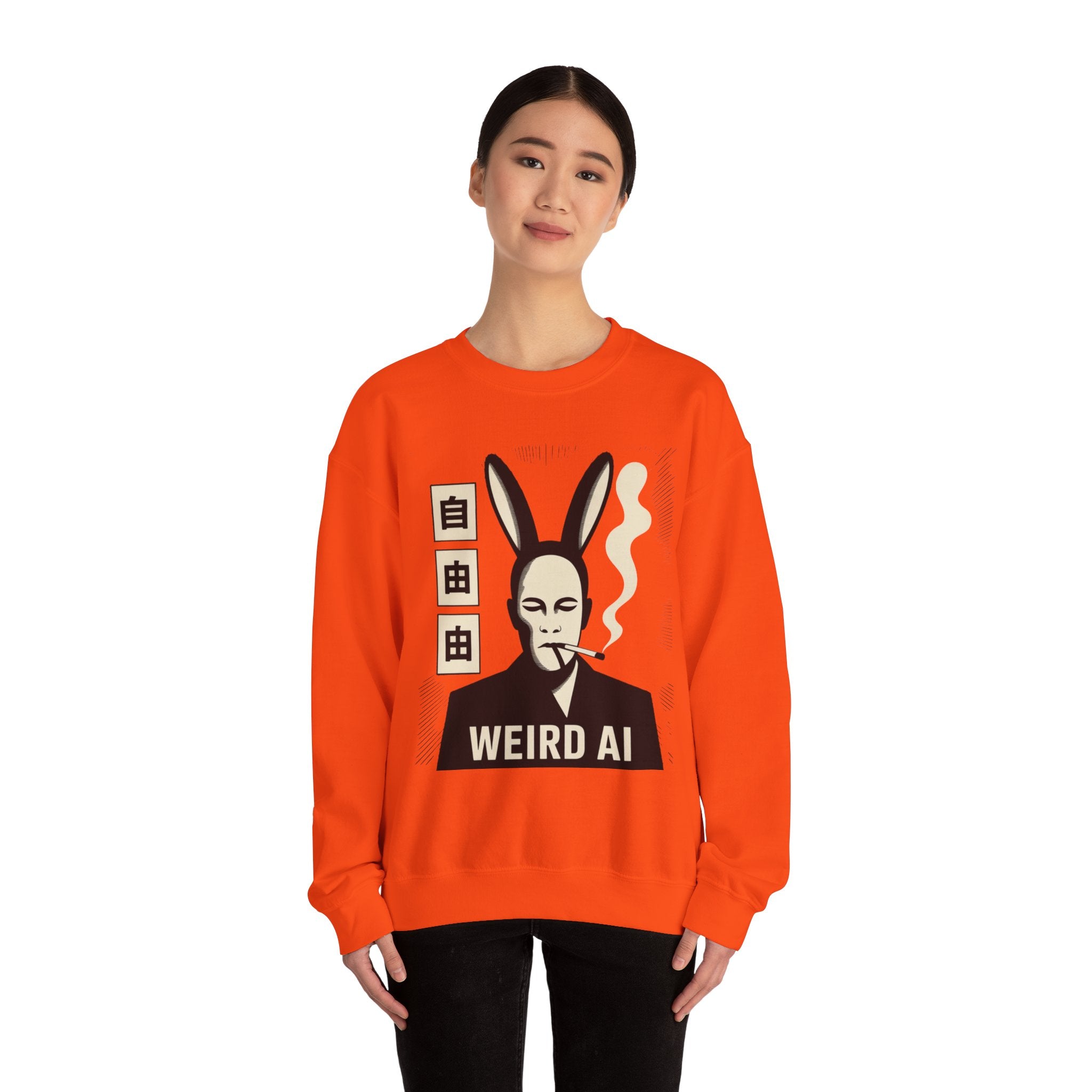 Weird AI Tee "CYBER RABBIT NOIR" Retro Bunny-Masked AI Graphic Crewneck Sweatshirt