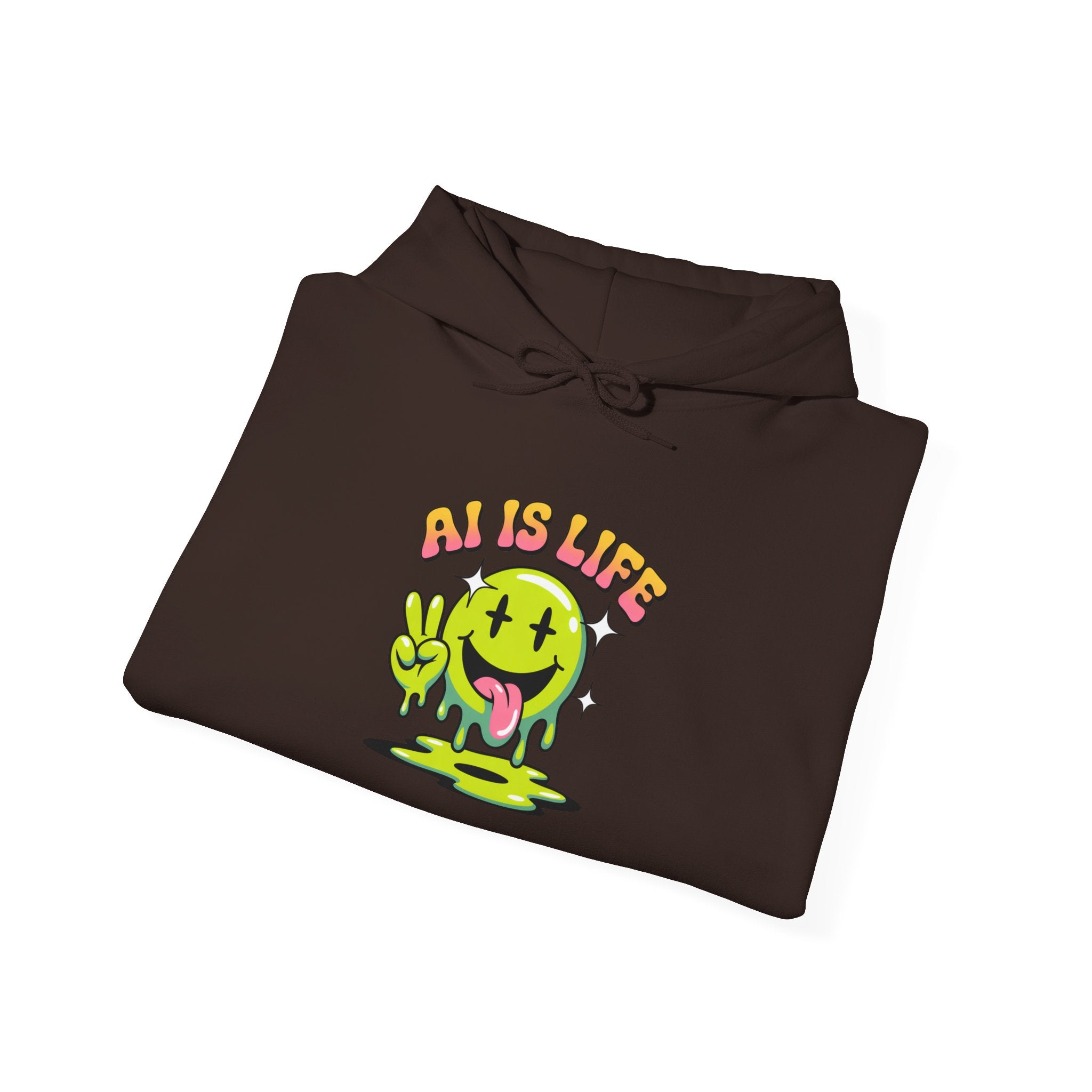AI IS LIFE  " Happy Glitch "  Unisex Heavy Blend™ Hooded Sweatshirt