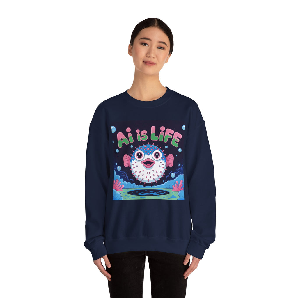 AI is LIFE “Happy Blowfish Energy” of Unisex Heavy Blend™ Crewneck Sweatshirt