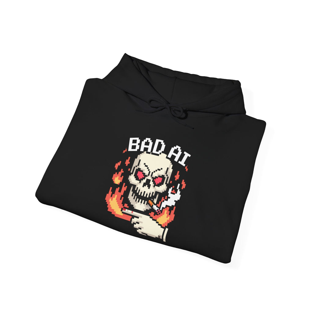Bad AI Skull Hoodie — "CYBER BONE COMMAND"Hooded Sweatshirt