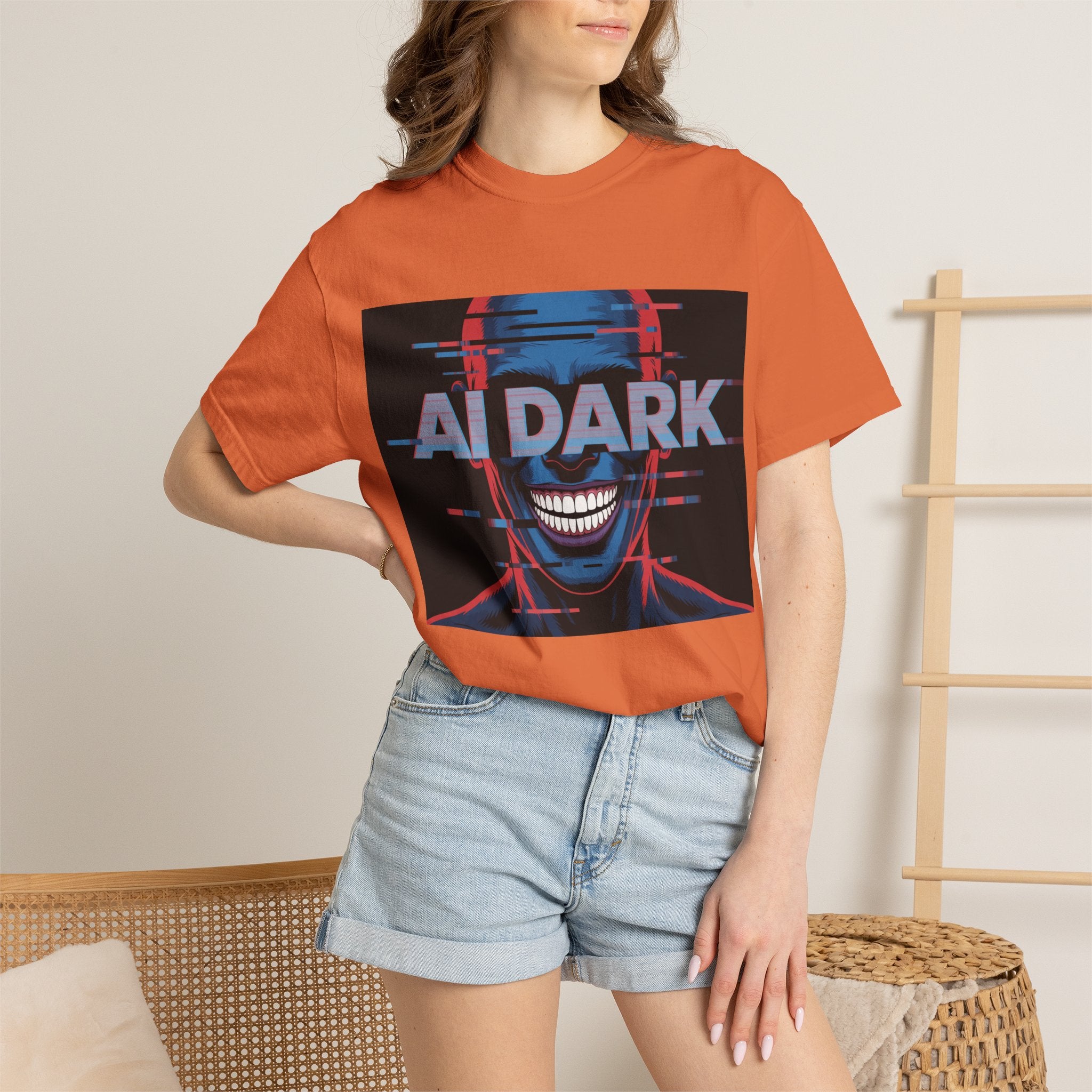 AI DARK " Deepcore Distortion — Cyberpunk Smiling Skull Tee