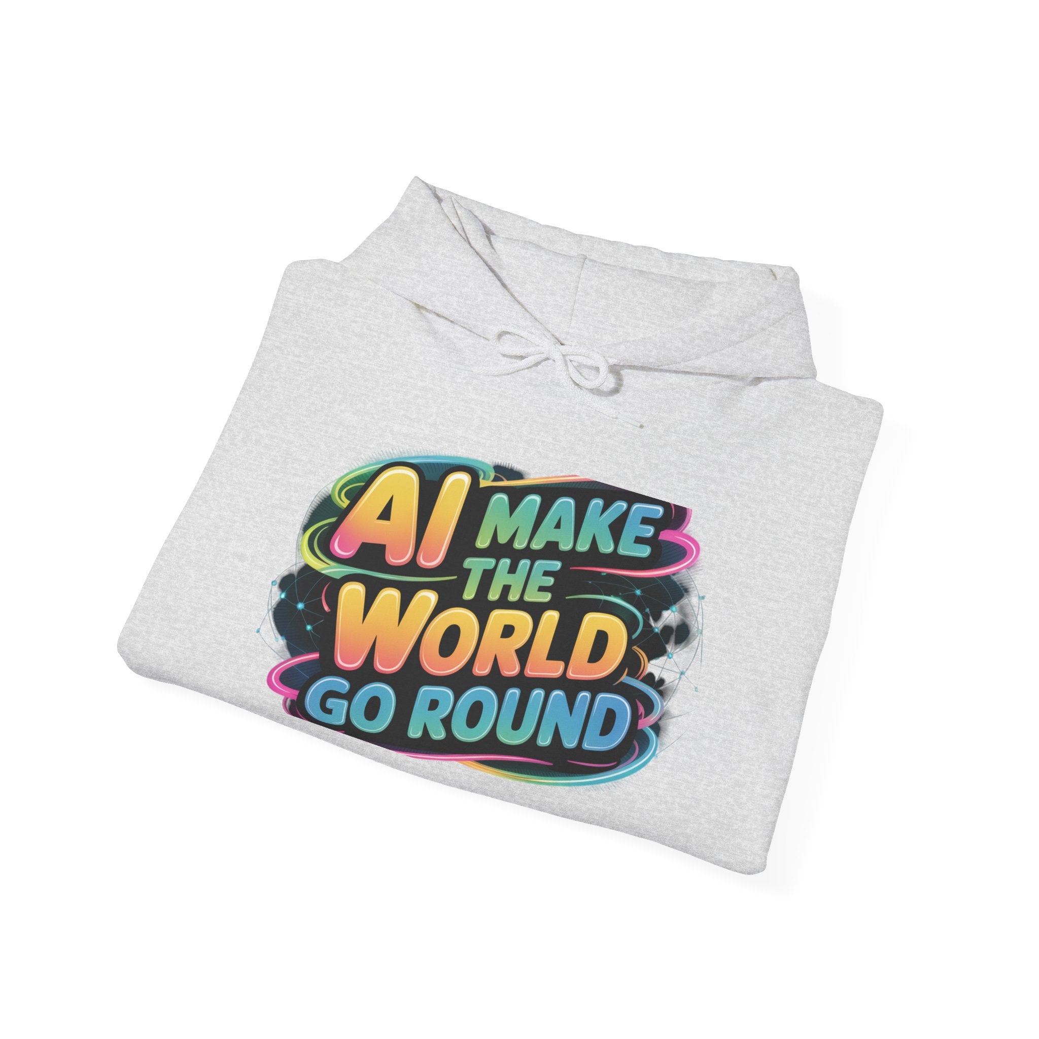 AI MAKE THE WORLD GO ROUND  "Techno Orbit" Unisex Heavy Blend™ Hooded Sweatshirt