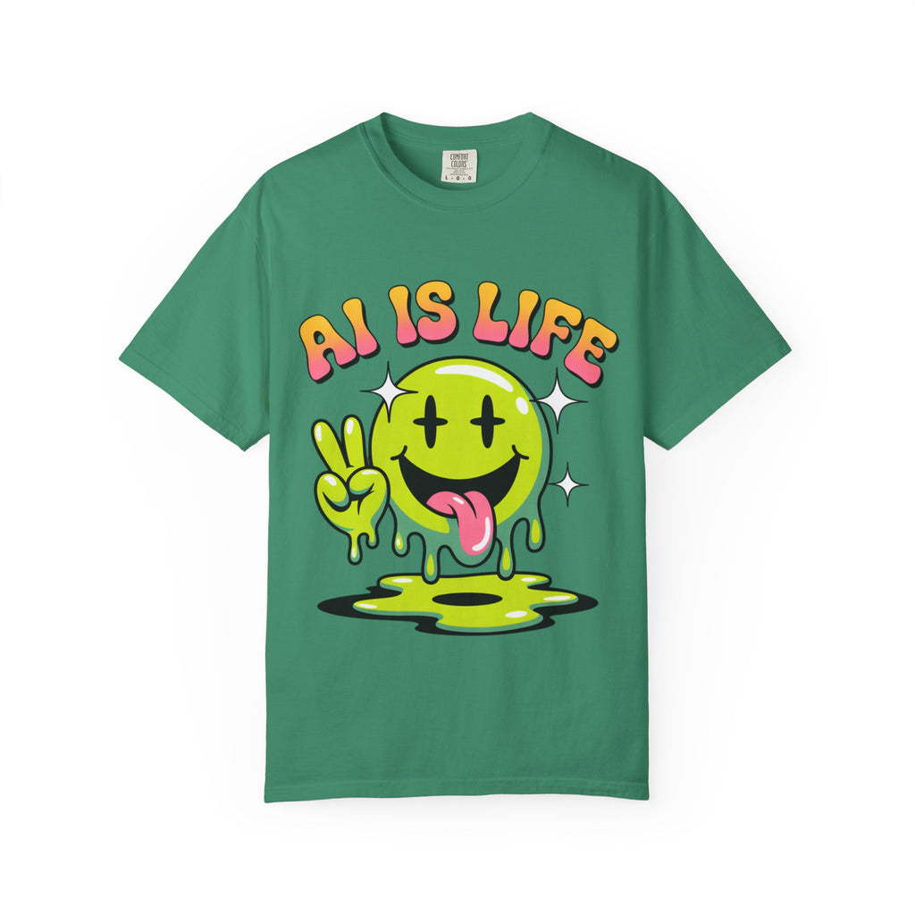 AI IS LIFE "Happy Glitch" Unisex Garment-Dyed T-shirt