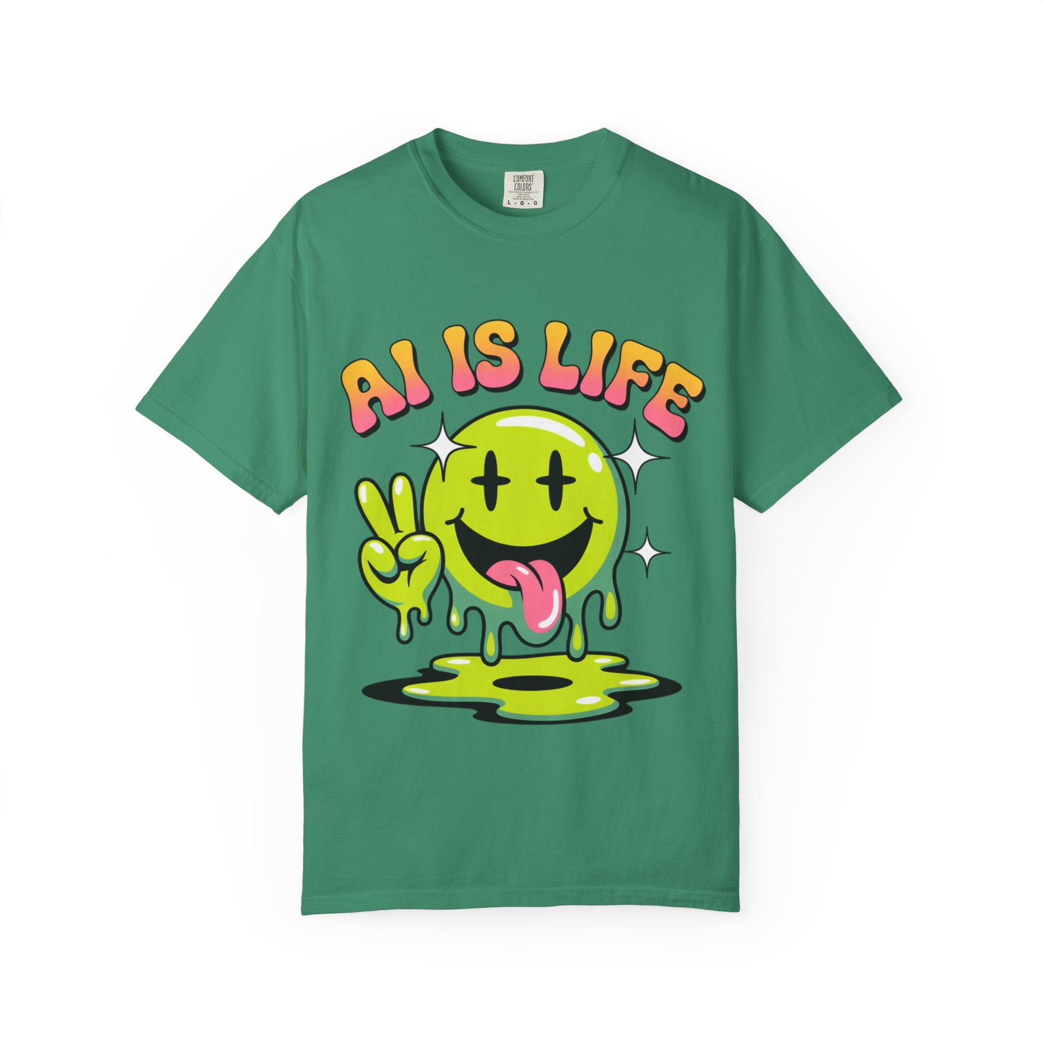 AI IS LIFE "Happy Glitch" Unisex Garment-Dyed T-shirt