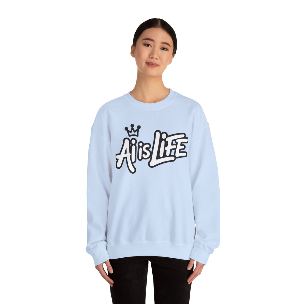 Ai is Life "CROWNED CURSIVE"— Streetwear Crewneck Sweatshirt