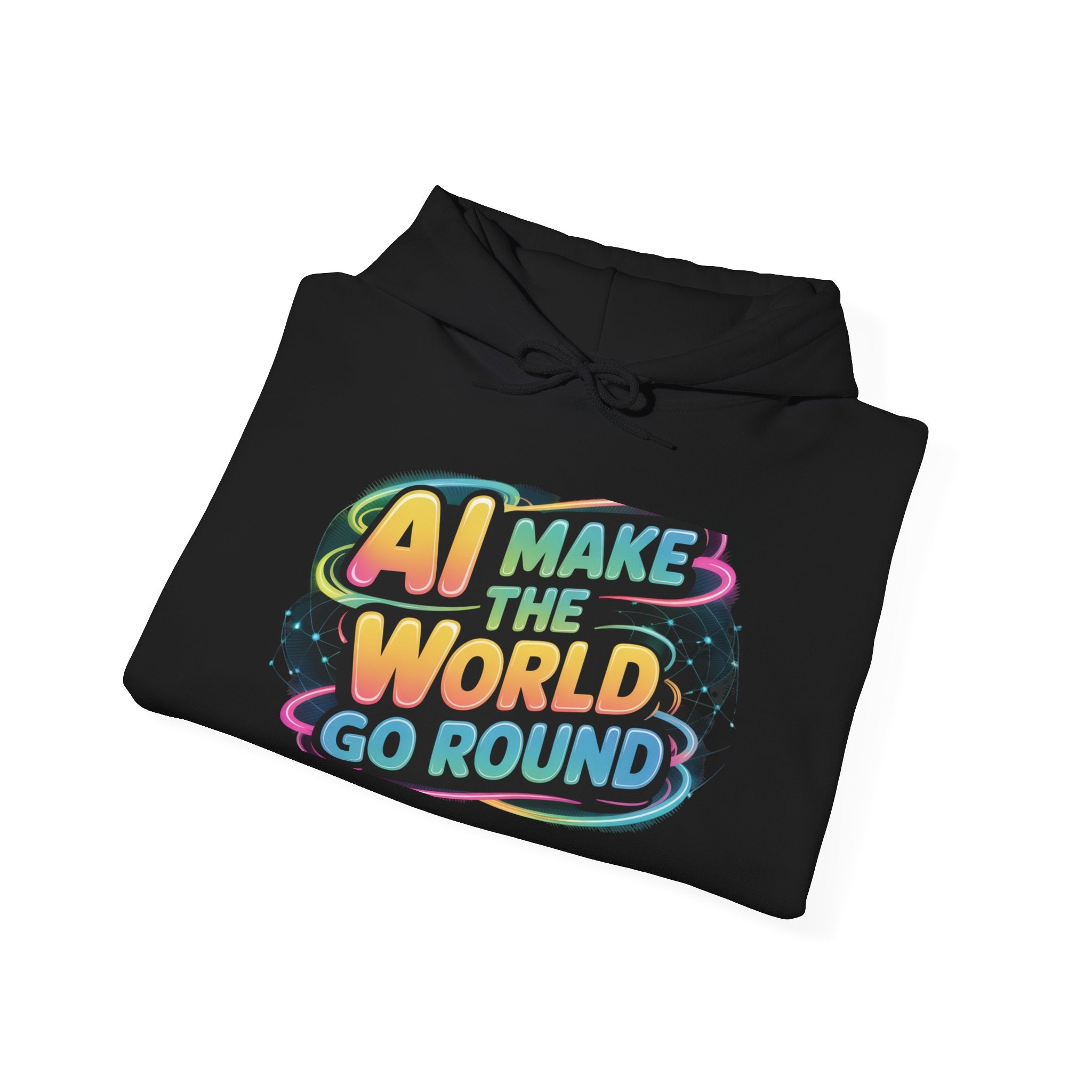 AI MAKE THE WORLD GO ROUND  "Techno Orbit" Unisex Heavy Blend™ Hooded Sweatshirt