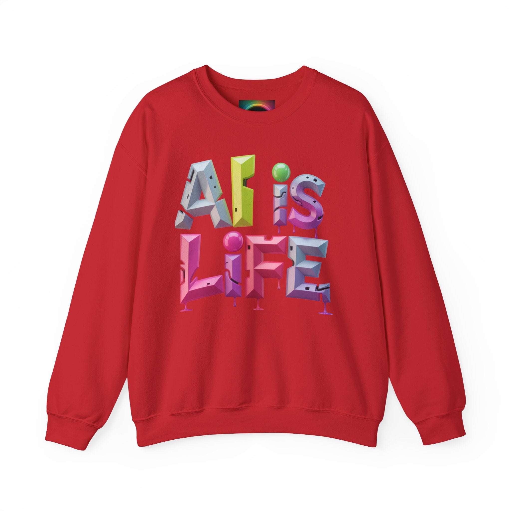 AI is LIFE "GRAFFITI DIMENSION" Colorful 3D Typography Crewneck Sweatshirt