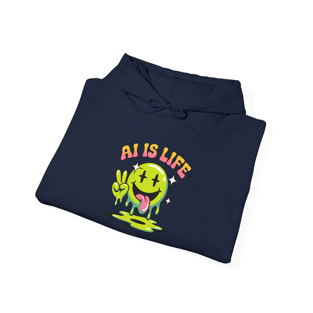 AI IS LIFE  " Happy Glitch "  Unisex Heavy Blend™ Hooded Sweatshirt