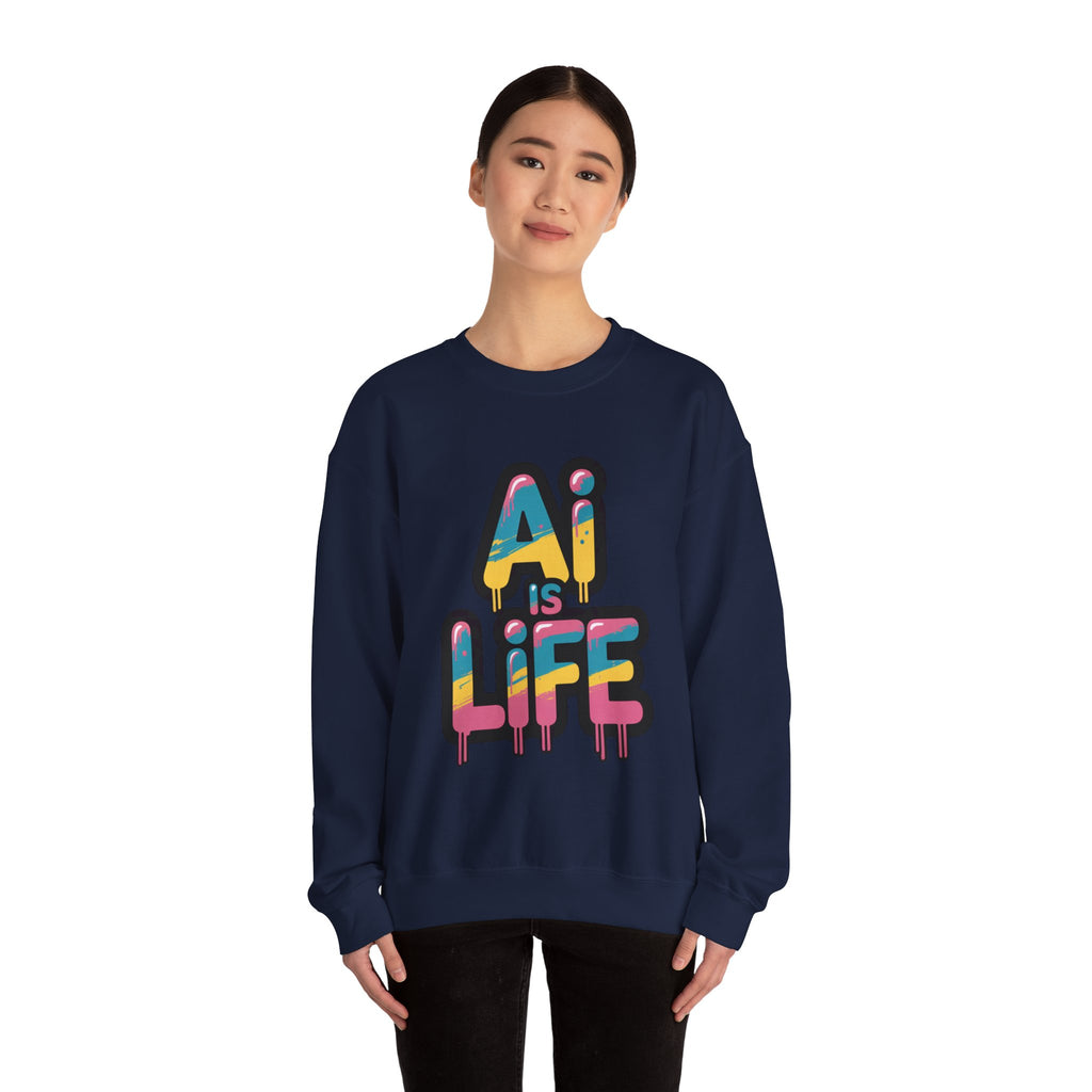 AI IS LIFE " Neon Circuit " Unisex Heavy Blend™ Crewneck Sweatshirt
