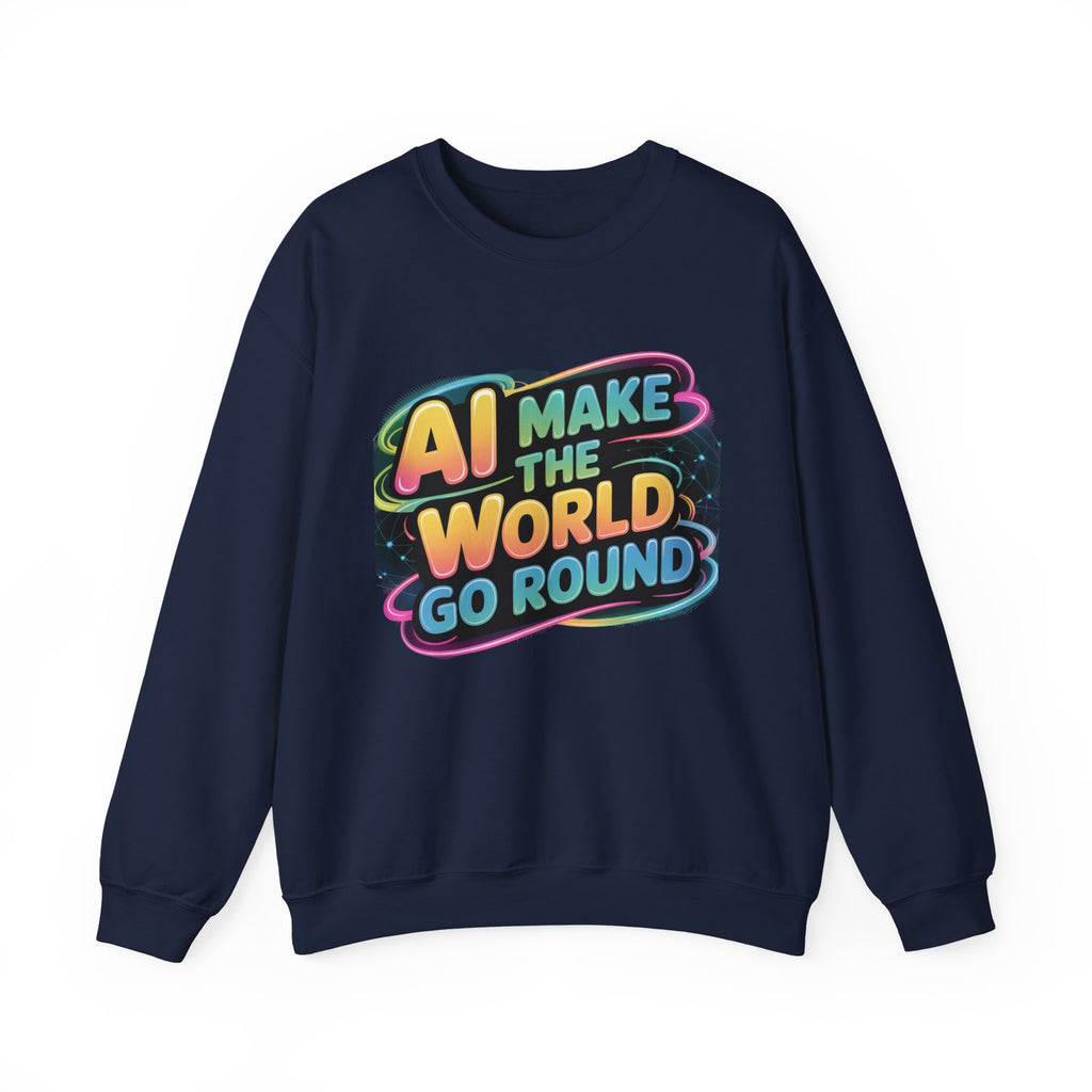 AI MAKE THE WORLD GO ROUND  "Techno Orbit"  Heavy Blend™ Crewneck Sweatshirt