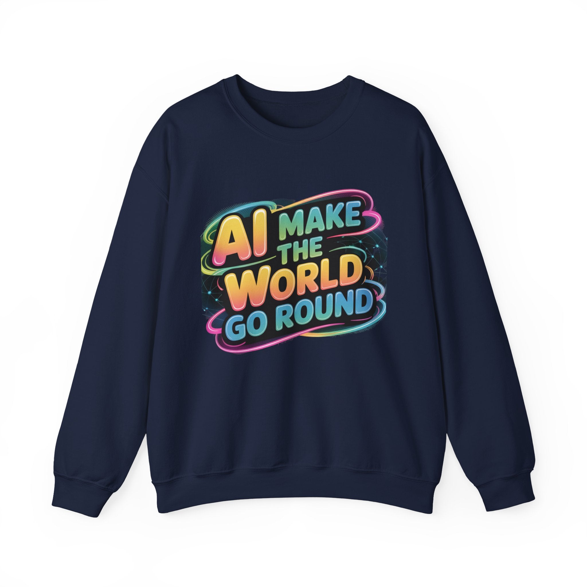 AI MAKE THE WORLD GO ROUND  "Techno Orbit"  Heavy Blend™ Crewneck Sweatshirt