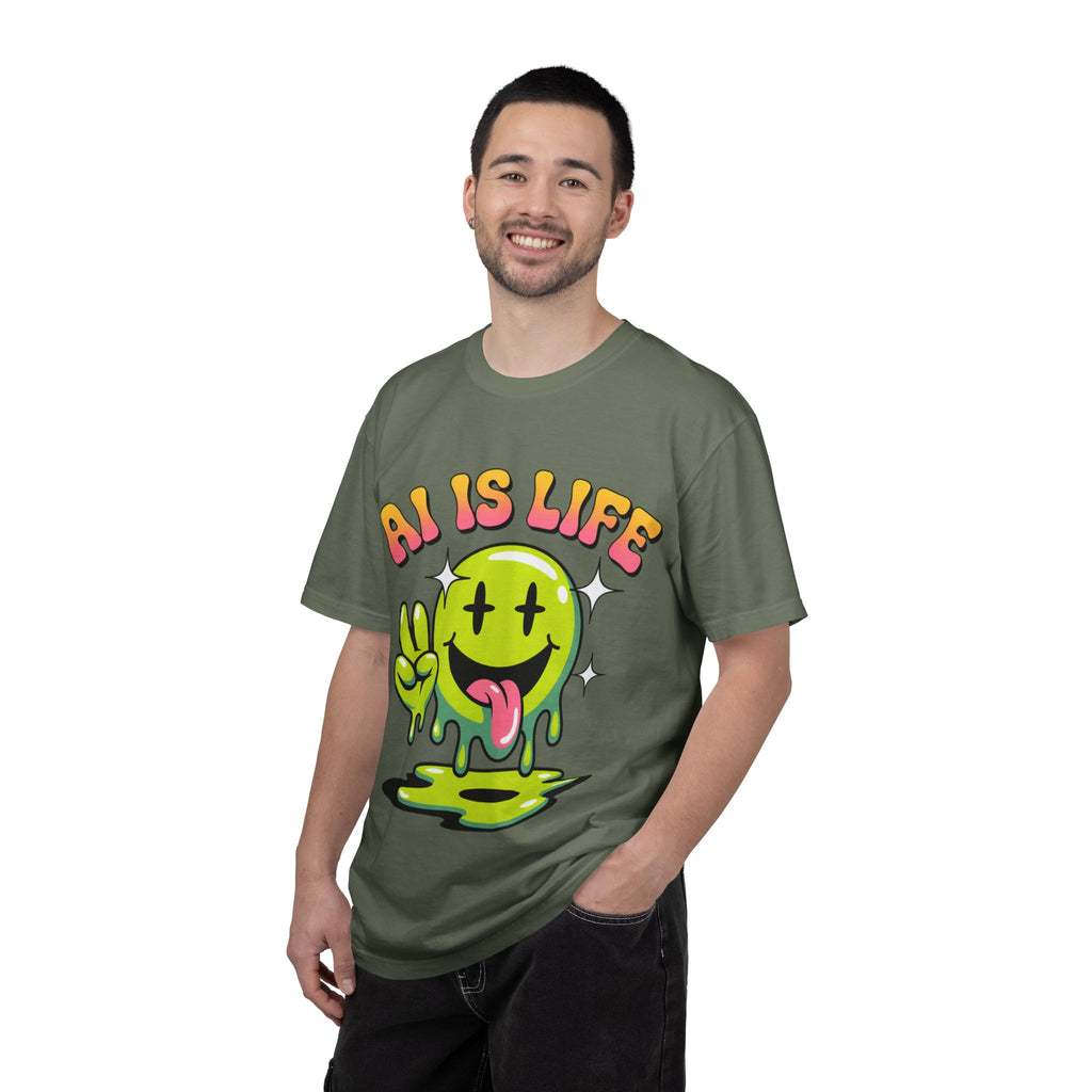 AI IS LIFE "Happy Glitch" Unisex Garment-Dyed T-shirt