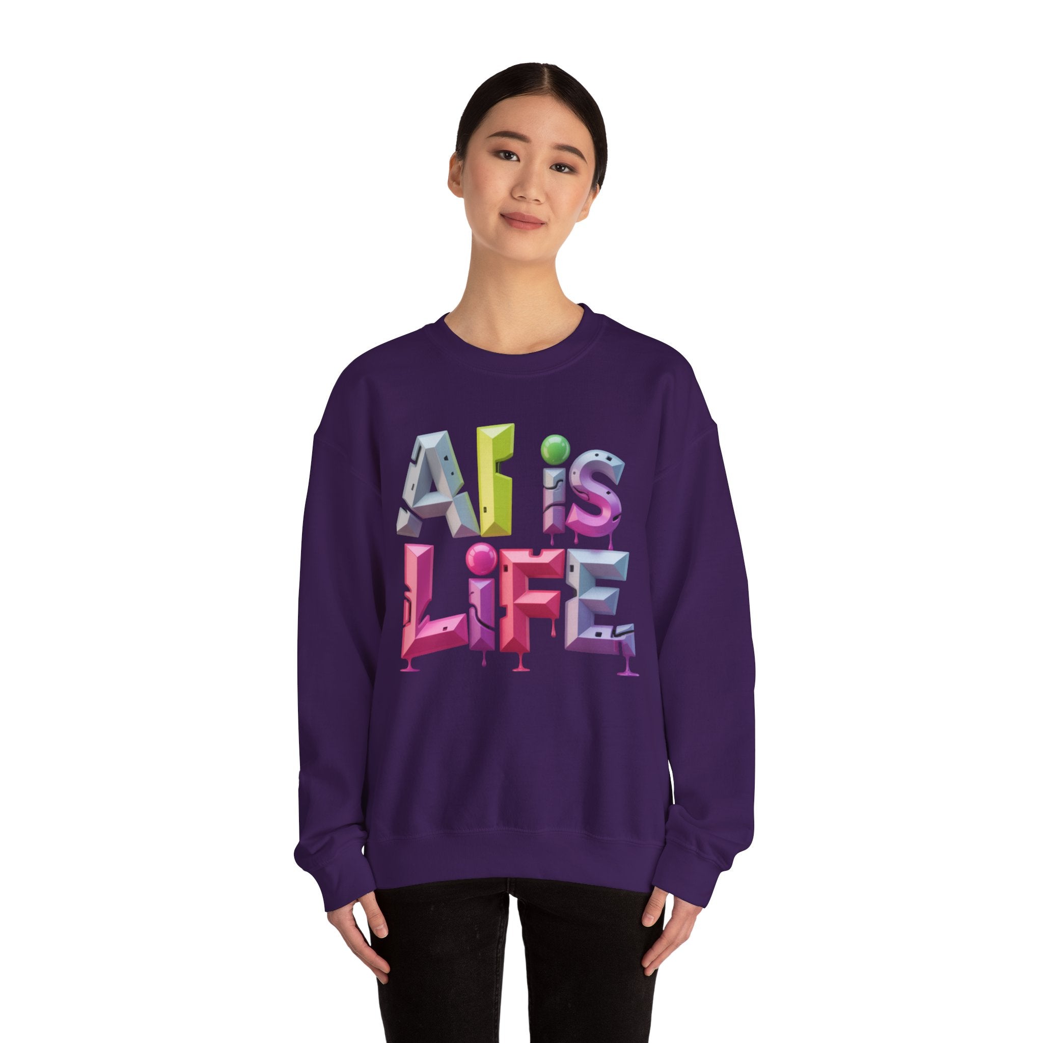 AI is LIFE "GRAFFITI DIMENSION" Colorful 3D Typography Crewneck Sweatshirt