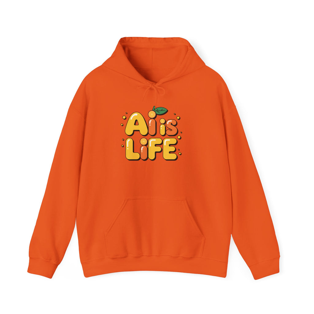 2. AI is LIFE  "Orange Overclock" Unisex Heavy Blend™ Hooded Sweatshirt