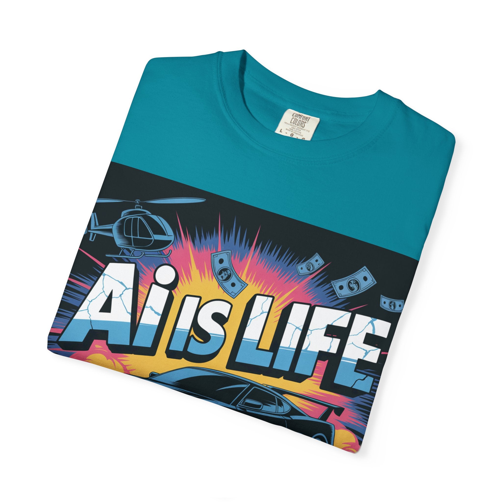 AI Is Life  "Action Mode"  Unisex Garment-Dyed T-shirt