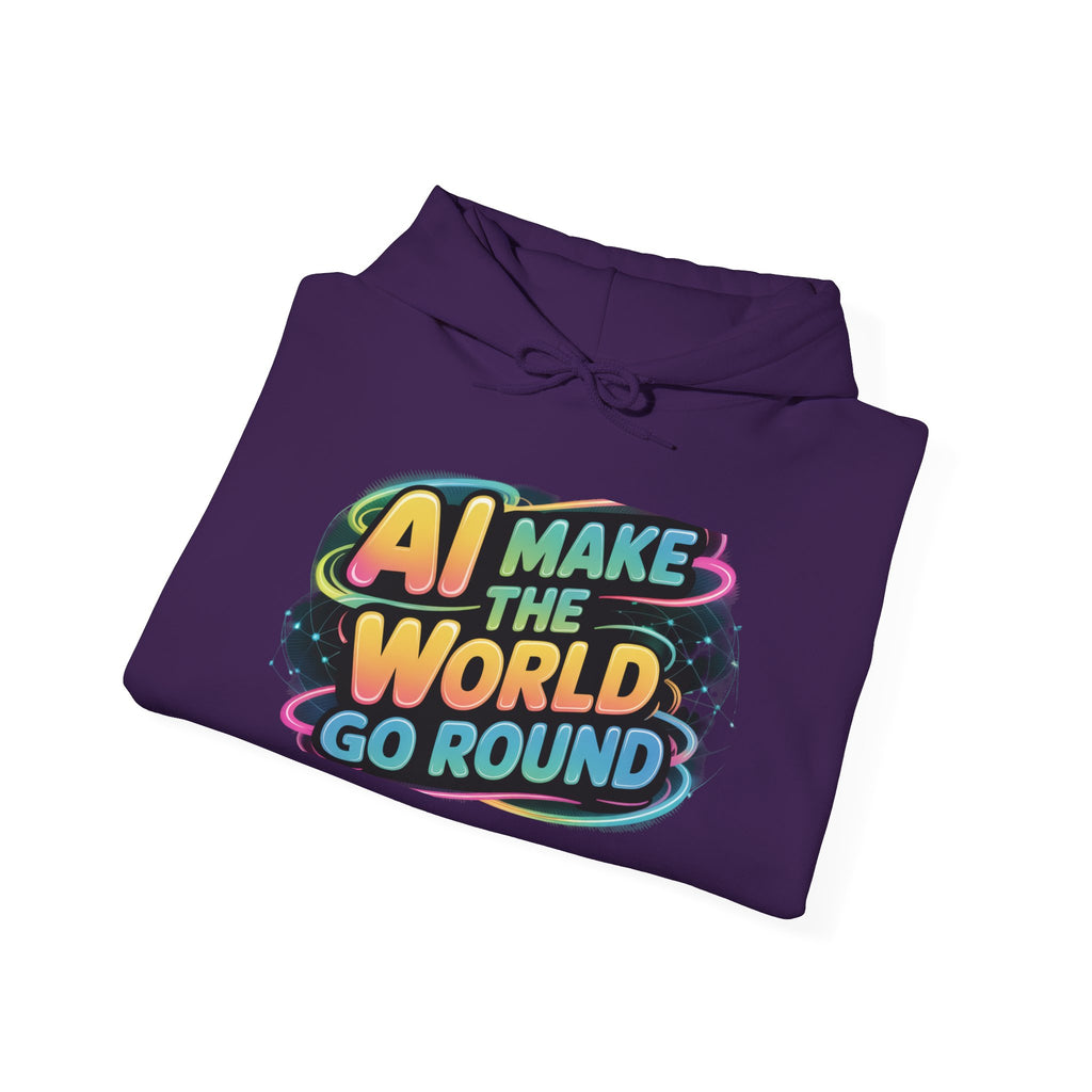 AI MAKE THE WORLD GO ROUND  "Techno Orbit" Unisex Heavy Blend™ Hooded Sweatshirt