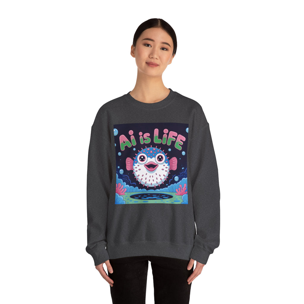 AI is LIFE “Happy Blowfish Energy” of Unisex Heavy Blend™ Crewneck Sweatshirt