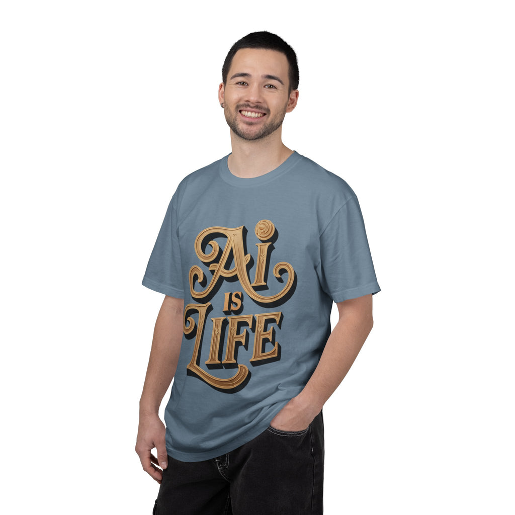 AI IS LIFE  " Golden Neuralwave "  Unisex Garment-Dyed T-shirt