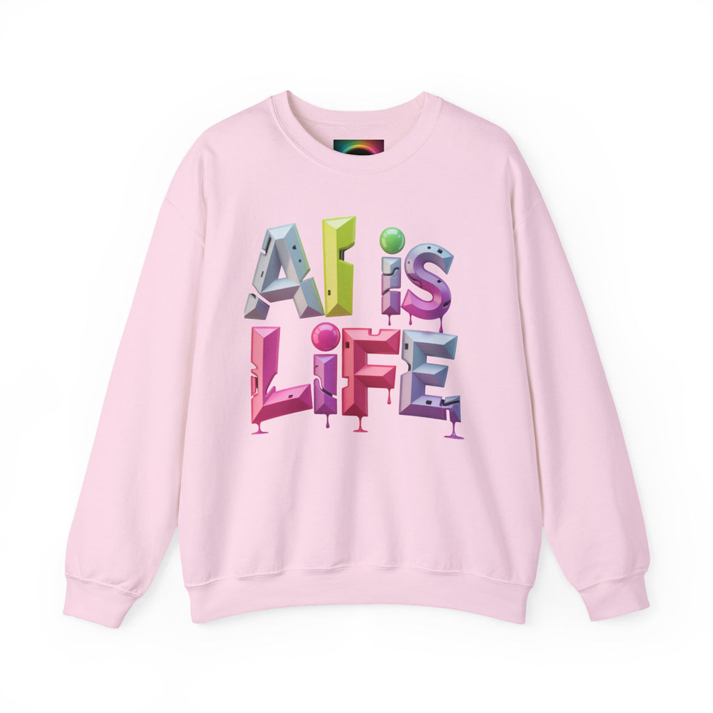 AI is LIFE "GRAFFITI DIMENSION" Colorful 3D Typography Crewneck Sweatshirt