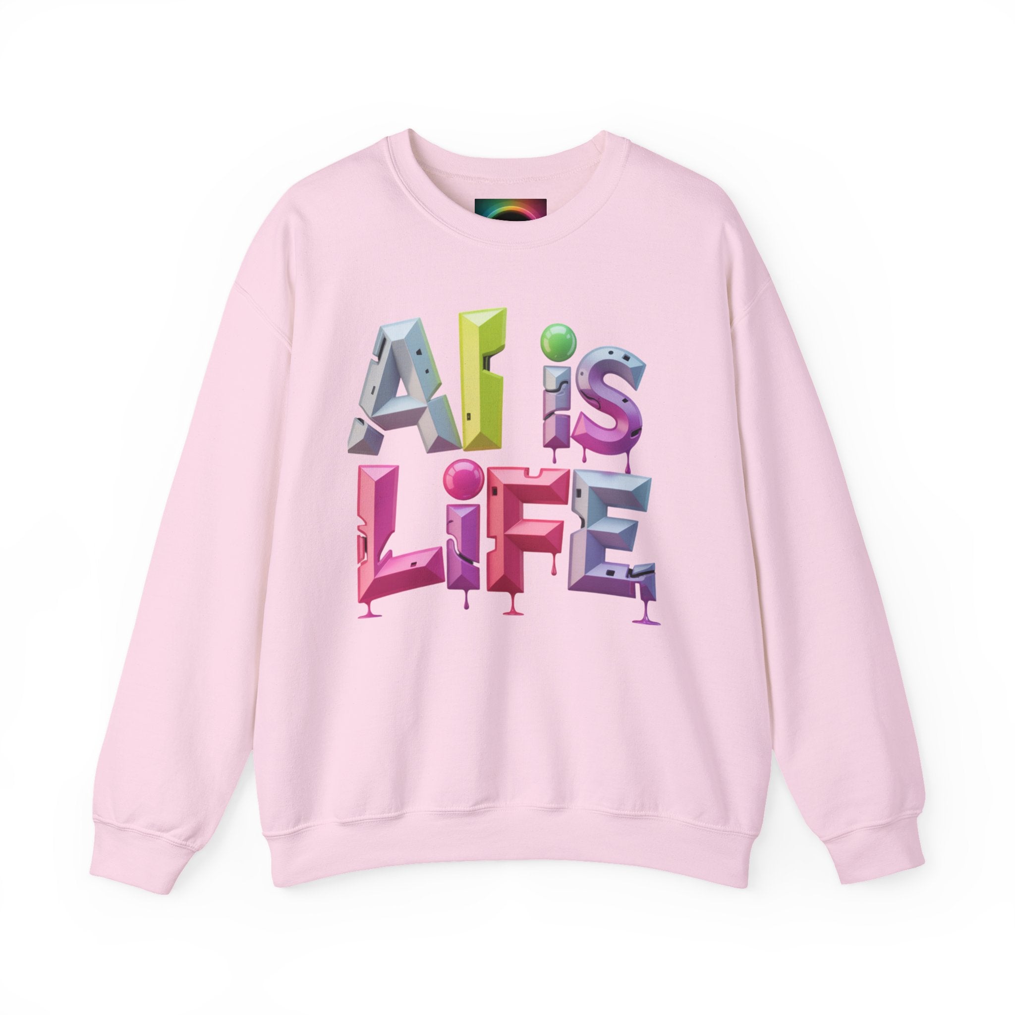 AI is LIFE "GRAFFITI DIMENSION" Colorful 3D Typography Crewneck Sweatshirt