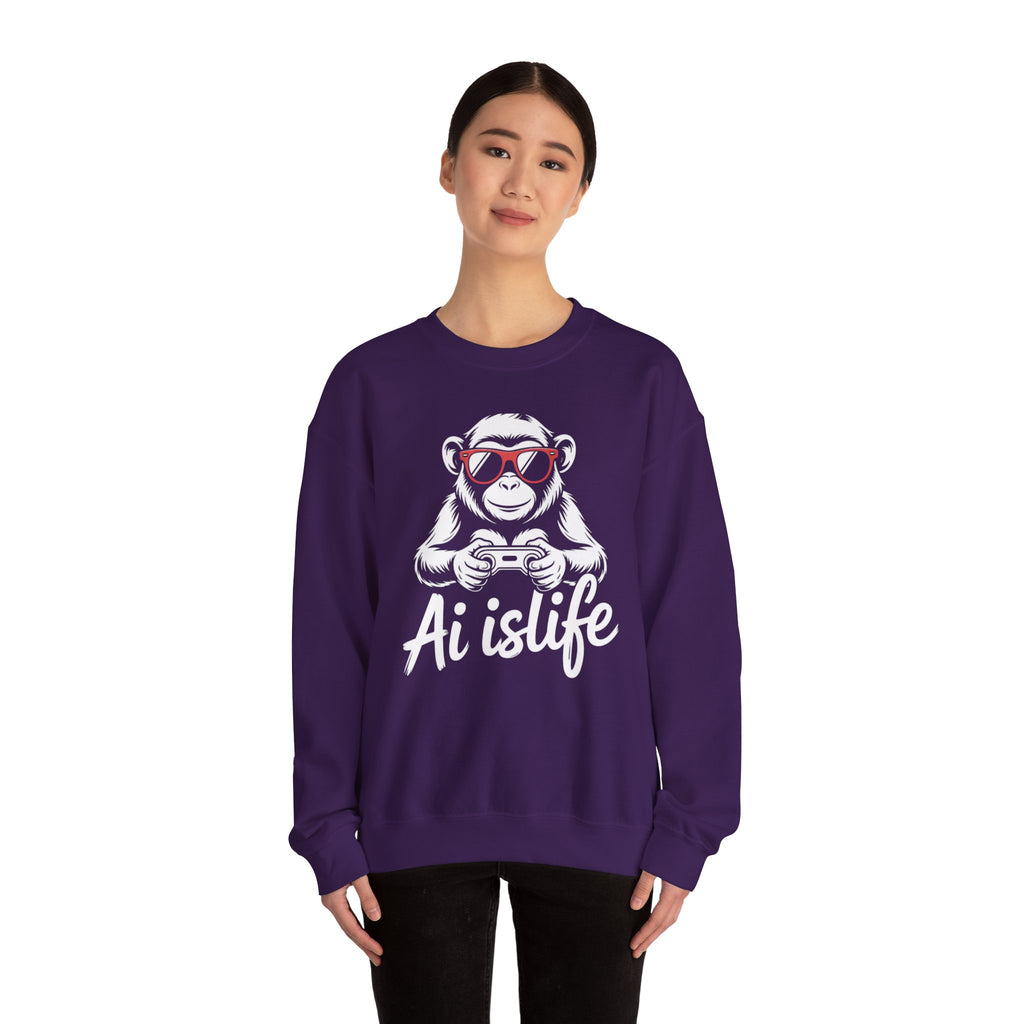 AI Is Life "GAMER CHIMP ELITE" Unisex Graphic Crewneck Sweatshirt