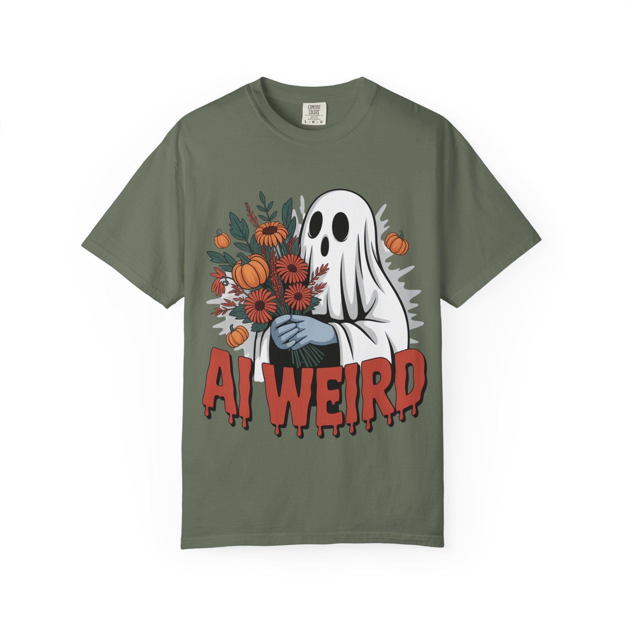 AI WEIRD "Glitch Garden Ghost" Unisex Garment-Dyed T-shirt