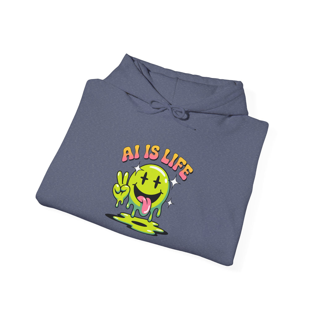 AI IS LIFE  " Happy Glitch "  Unisex Heavy Blend™ Hooded Sweatshirt