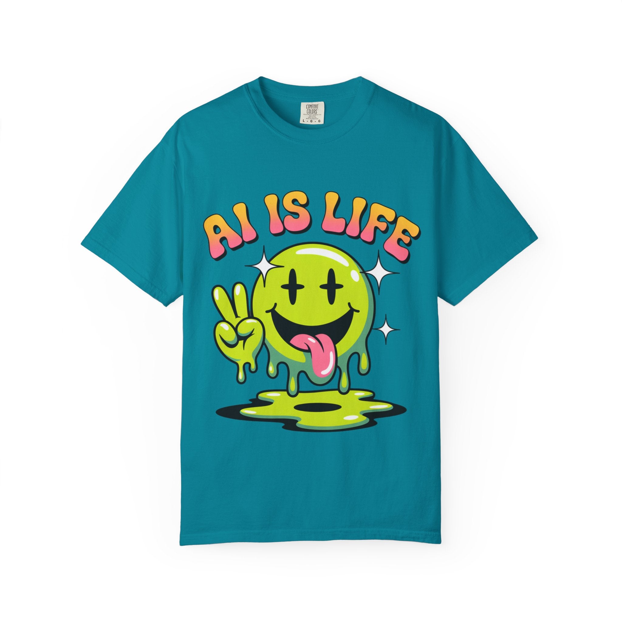 AI IS LIFE "Happy Glitch" Unisex Garment-Dyed T-shirt