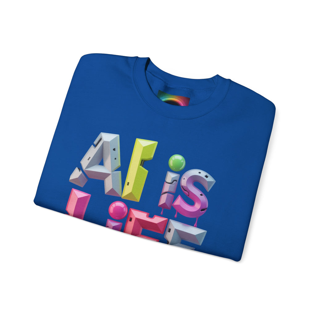 AI is LIFE "GRAFFITI DIMENSION" Colorful 3D Typography Crewneck Sweatshirt