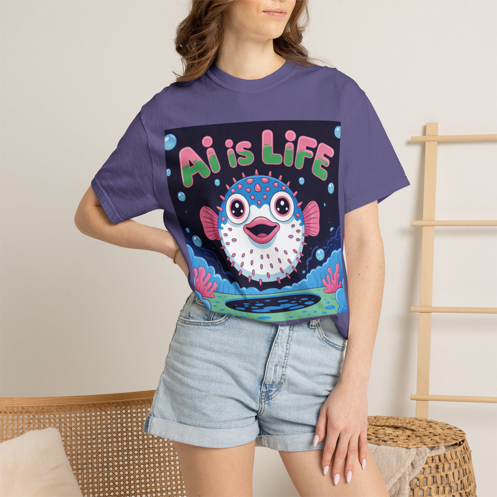 AI is LIFE  “Happy Blowfish Energy” ( Unisex Garment-Dyed T-shirt)