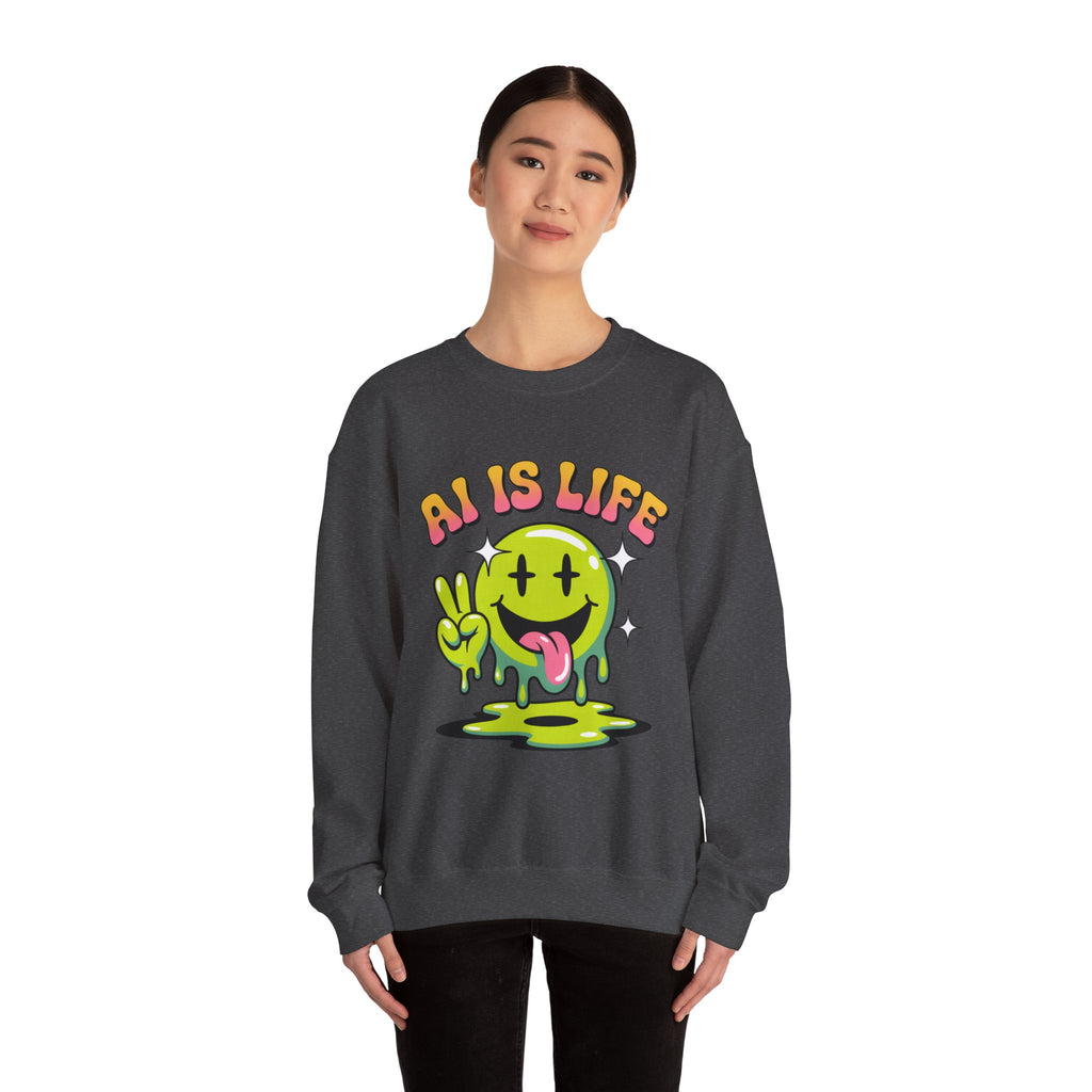AI IS LIFE  " Happy Glitch "  Unisex Heavy Blend™ Crewneck Sweatshirt