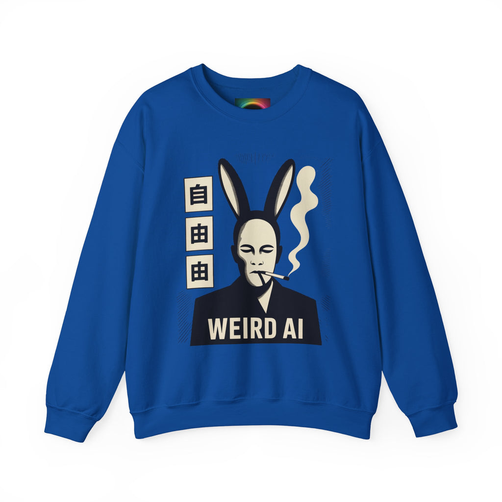 Weird AI Tee "CYBER RABBIT NOIR" Retro Bunny-Masked AI Graphic Crewneck Sweatshirt