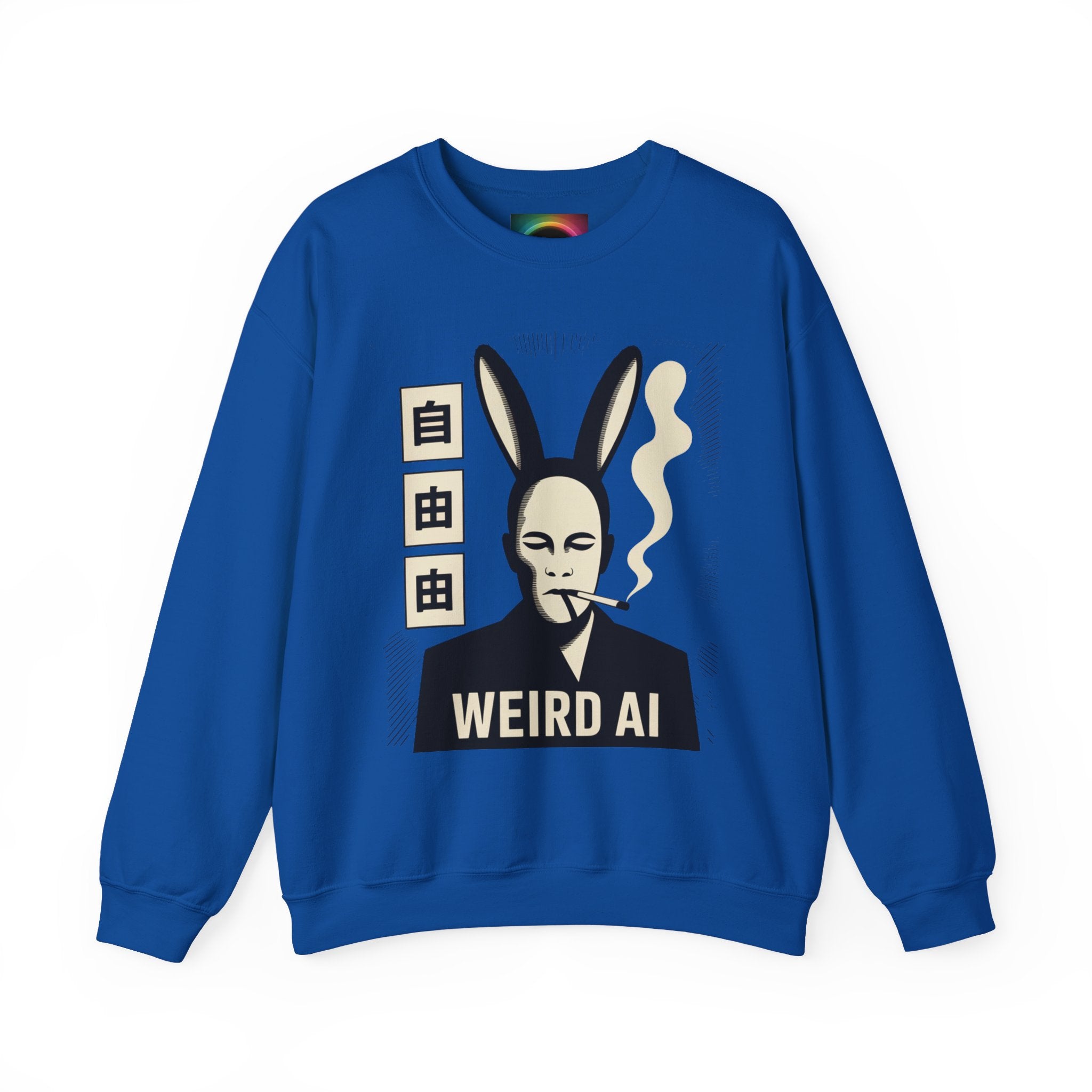 Weird AI Tee "CYBER RABBIT NOIR" Retro Bunny-Masked AI Graphic Crewneck Sweatshirt