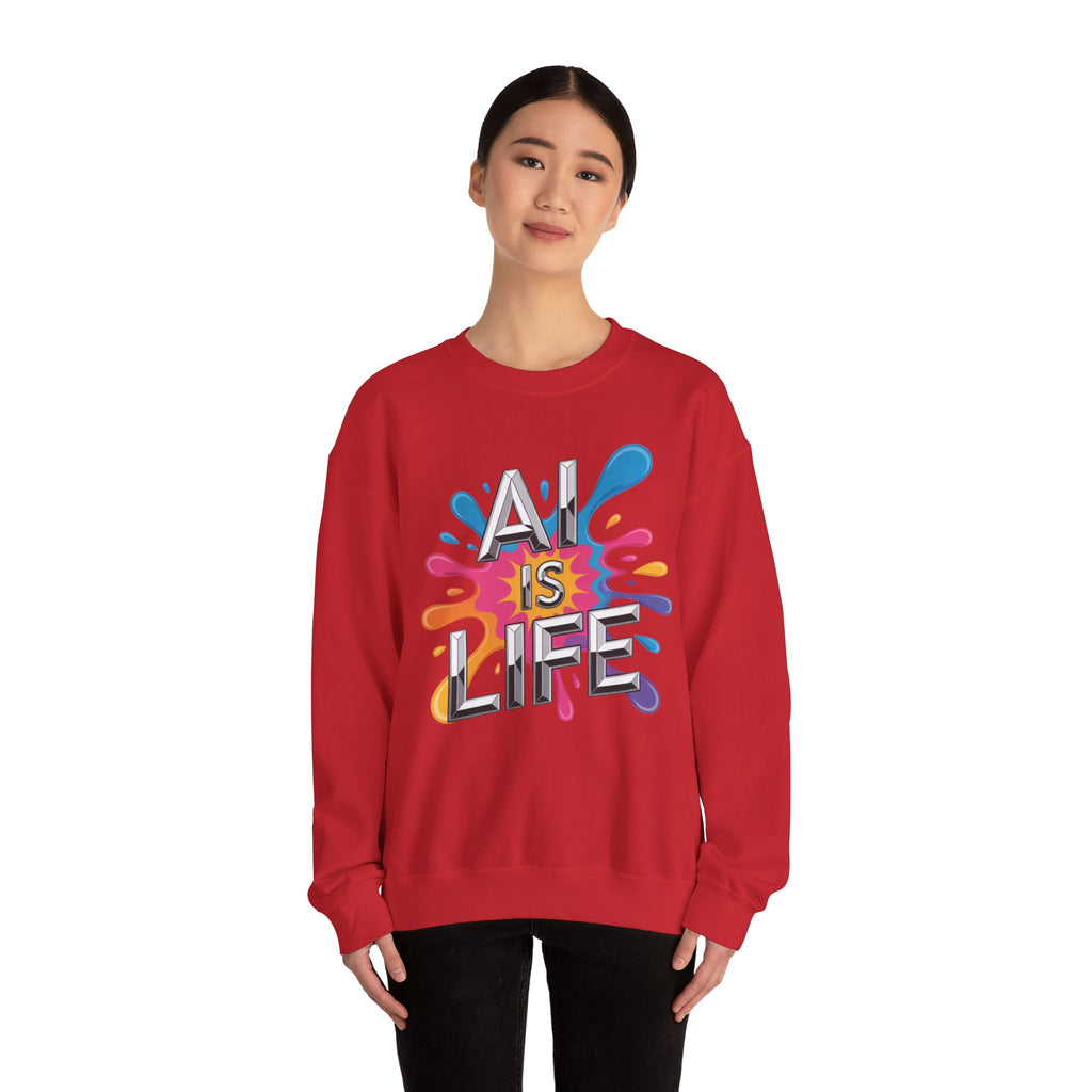 AI is Life "CHROME SPLATTER" Unisex Color Splash Graphic Crewneck Sweatshirt