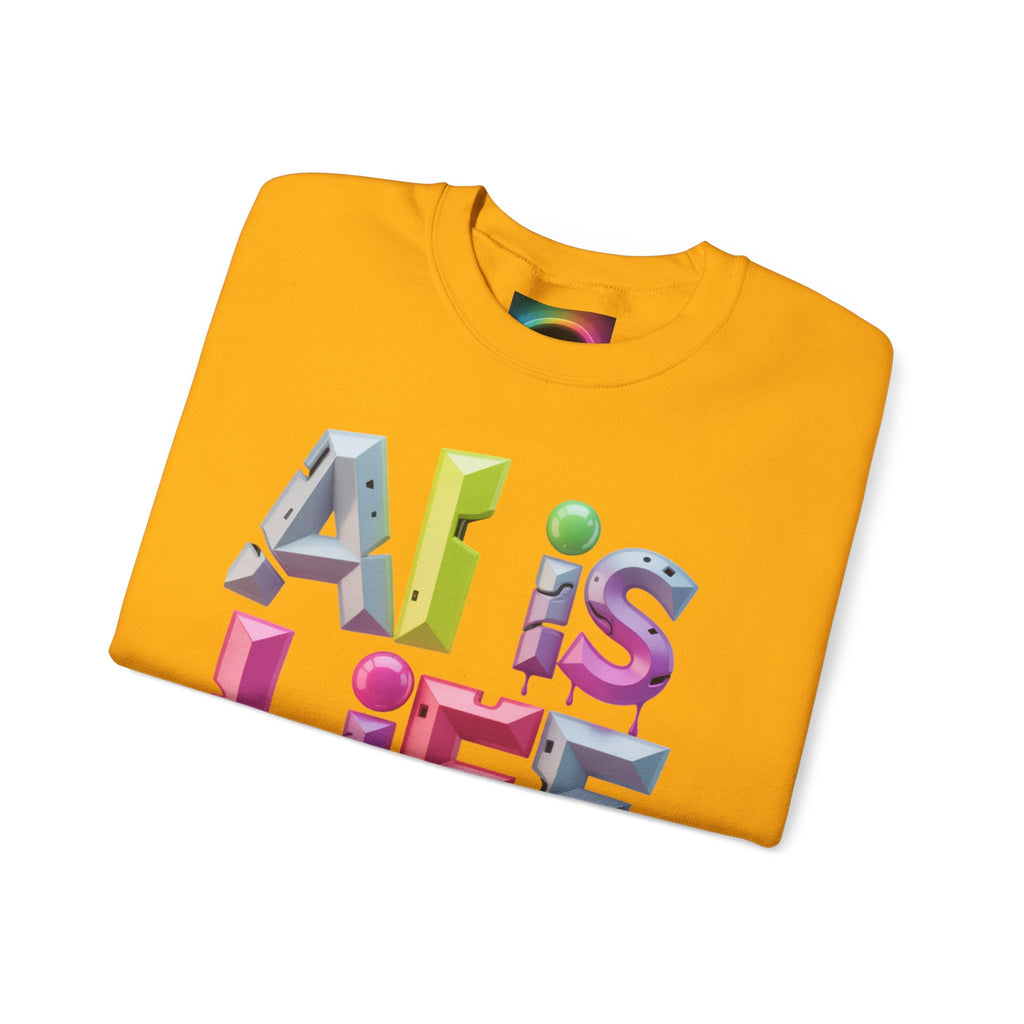 AI is LIFE "GRAFFITI DIMENSION" Colorful 3D Typography Crewneck Sweatshirt